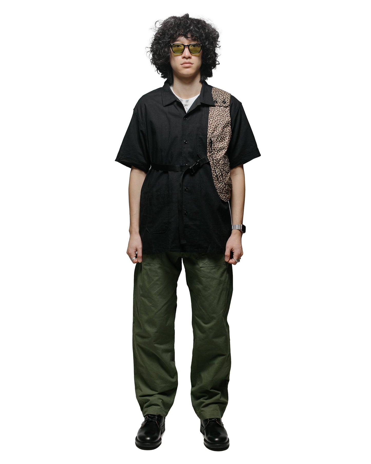 Engineered Garments Camp Shirt Black Cotton Handkerchief model full