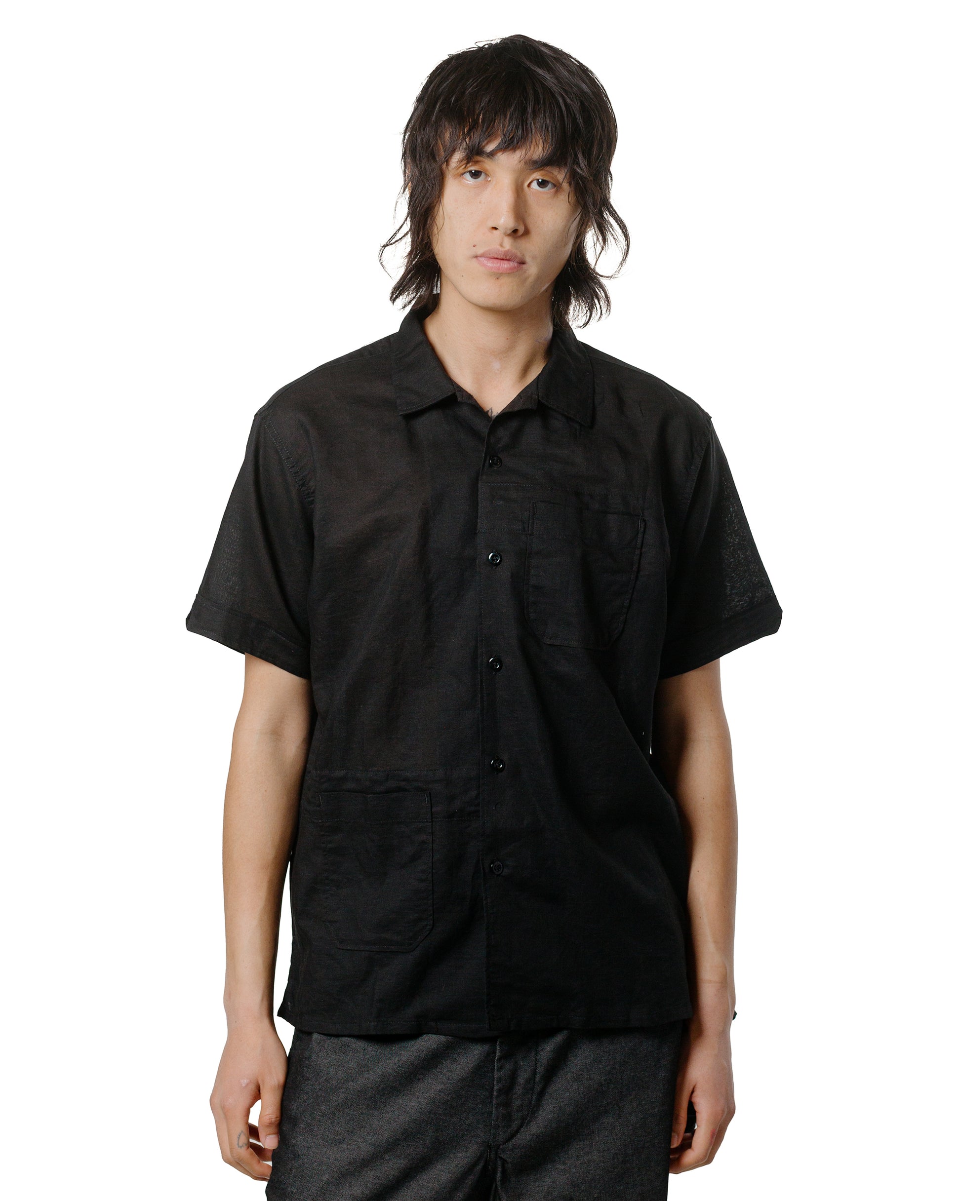 Engineered Garments Camp Shirt Black Linen Handkerchief model front