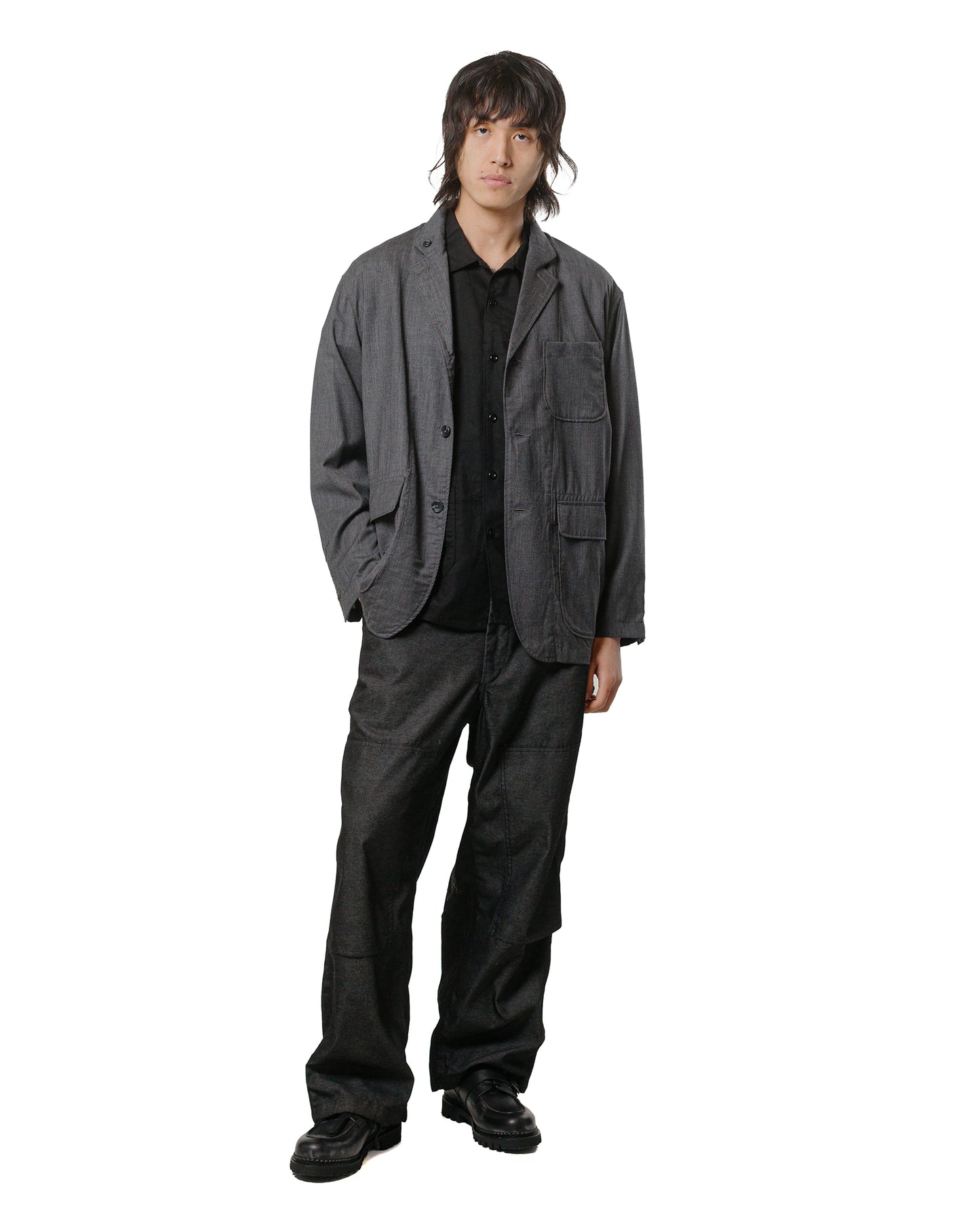 Engineered Garments Camp Shirt Black Linen Handkerchief model full