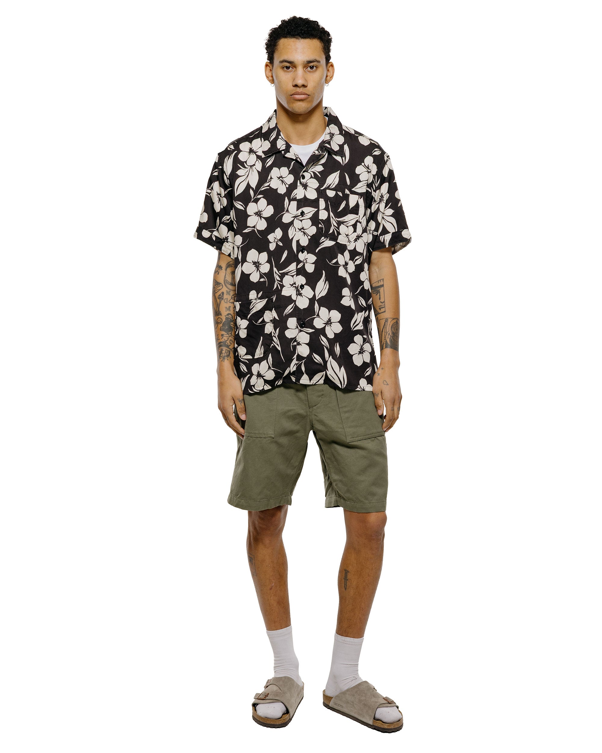 トップス Engineered Garments Camp Shirt Floral M Engineered Garments Camp Shirt Black/Natural Tencel Floral Print