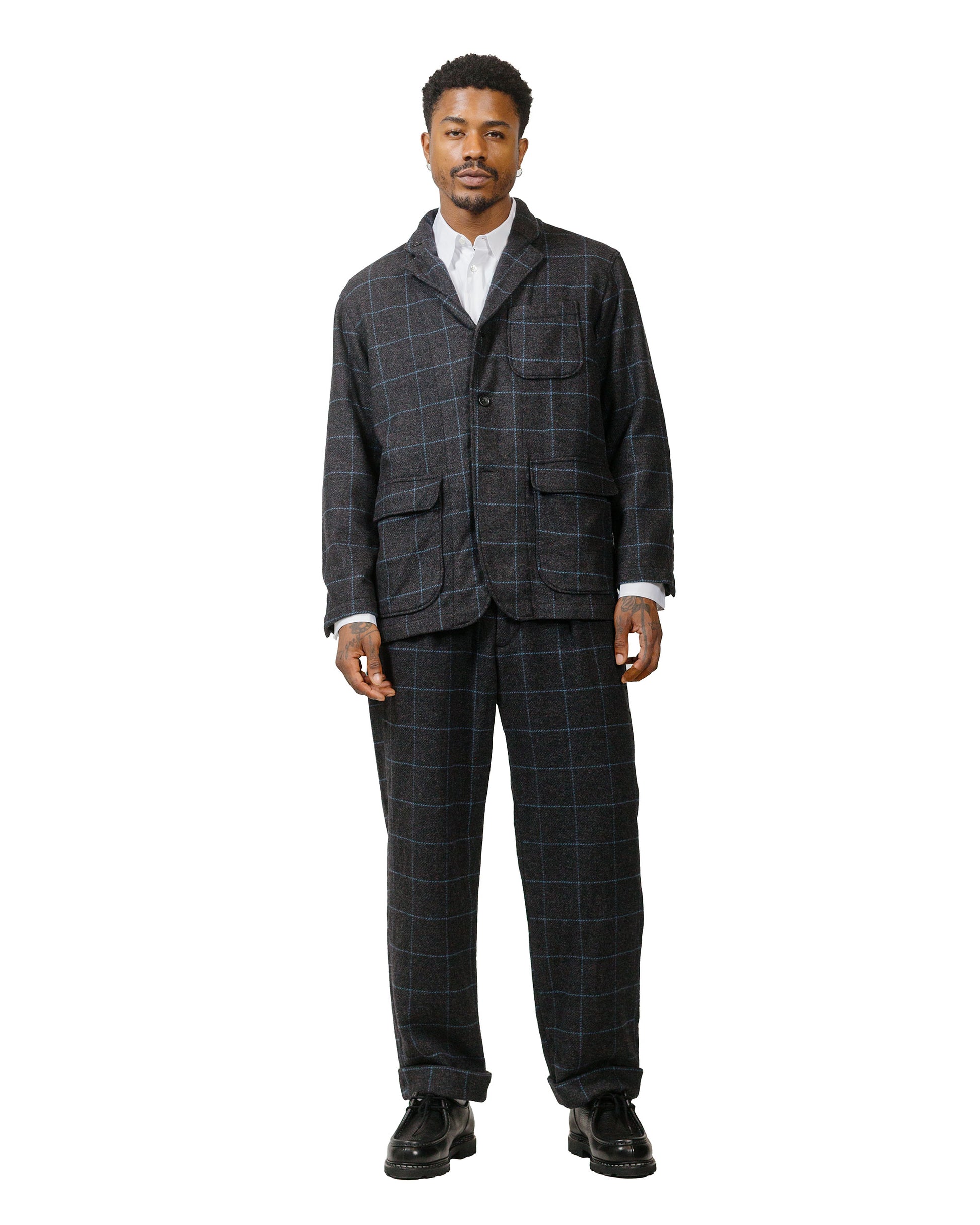 Engineered Garments Carlyle Pant CharcoalLight Blue Wool Poly Windowpane model full