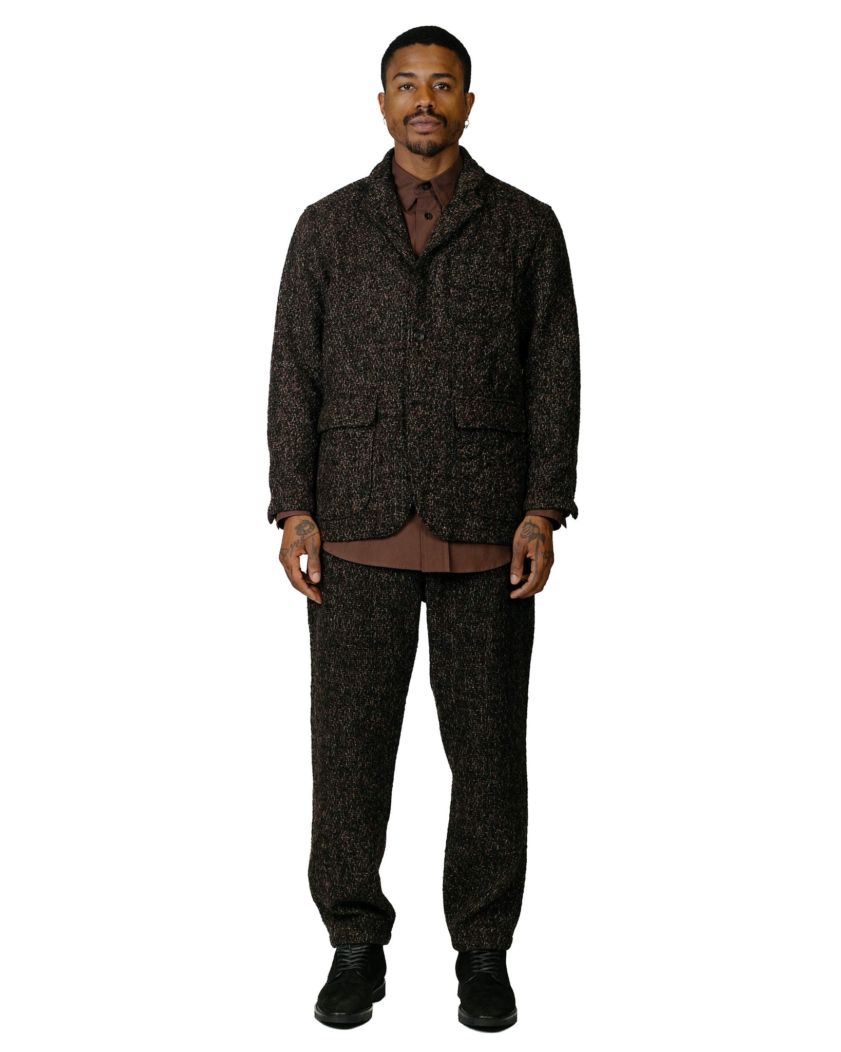 Engineered Garments Carlyle Pant Dark Brown Poly Wool Tweed Boucle Model Full