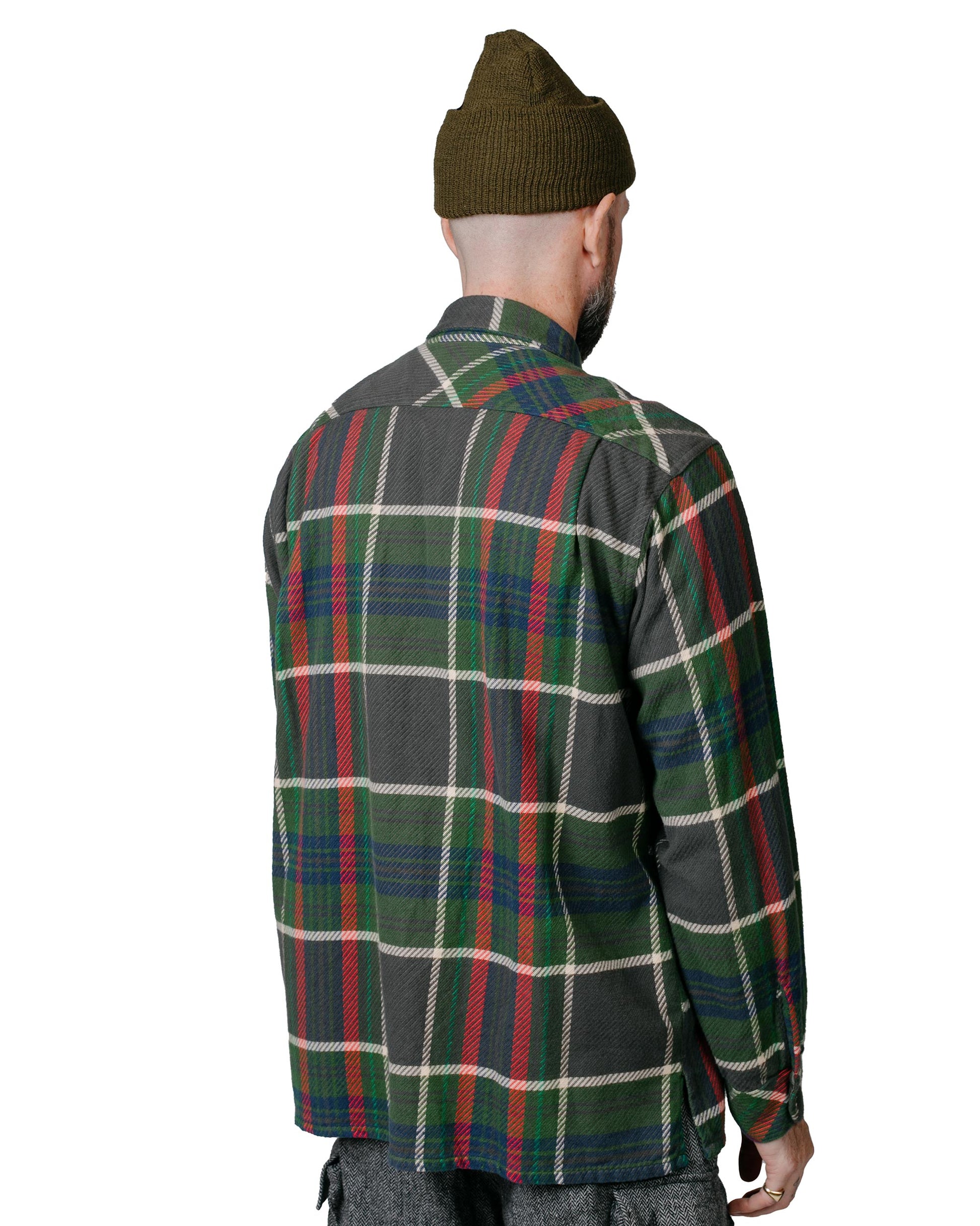 Engineered Garments Classic Shirt Olive Cotton Heavy Twill Plaid model back