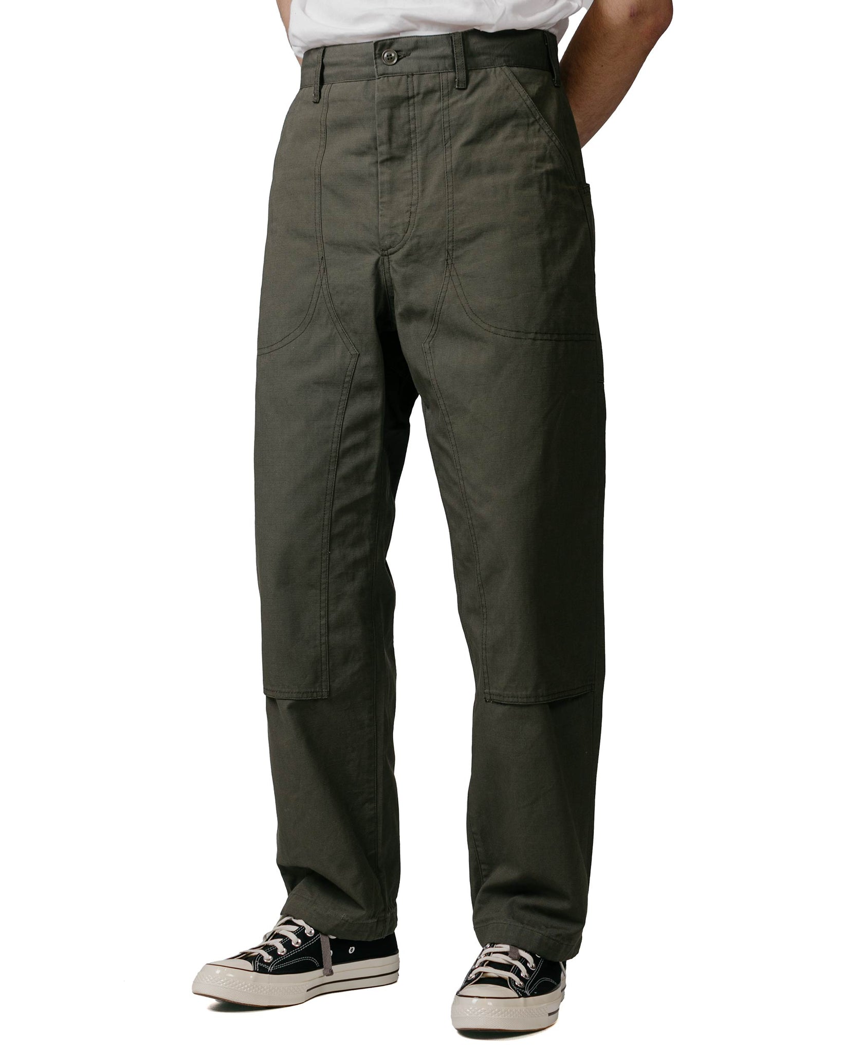 Engineered Garments Climbing Pant Olive Heavyweight Cotton Ripstop Model Front