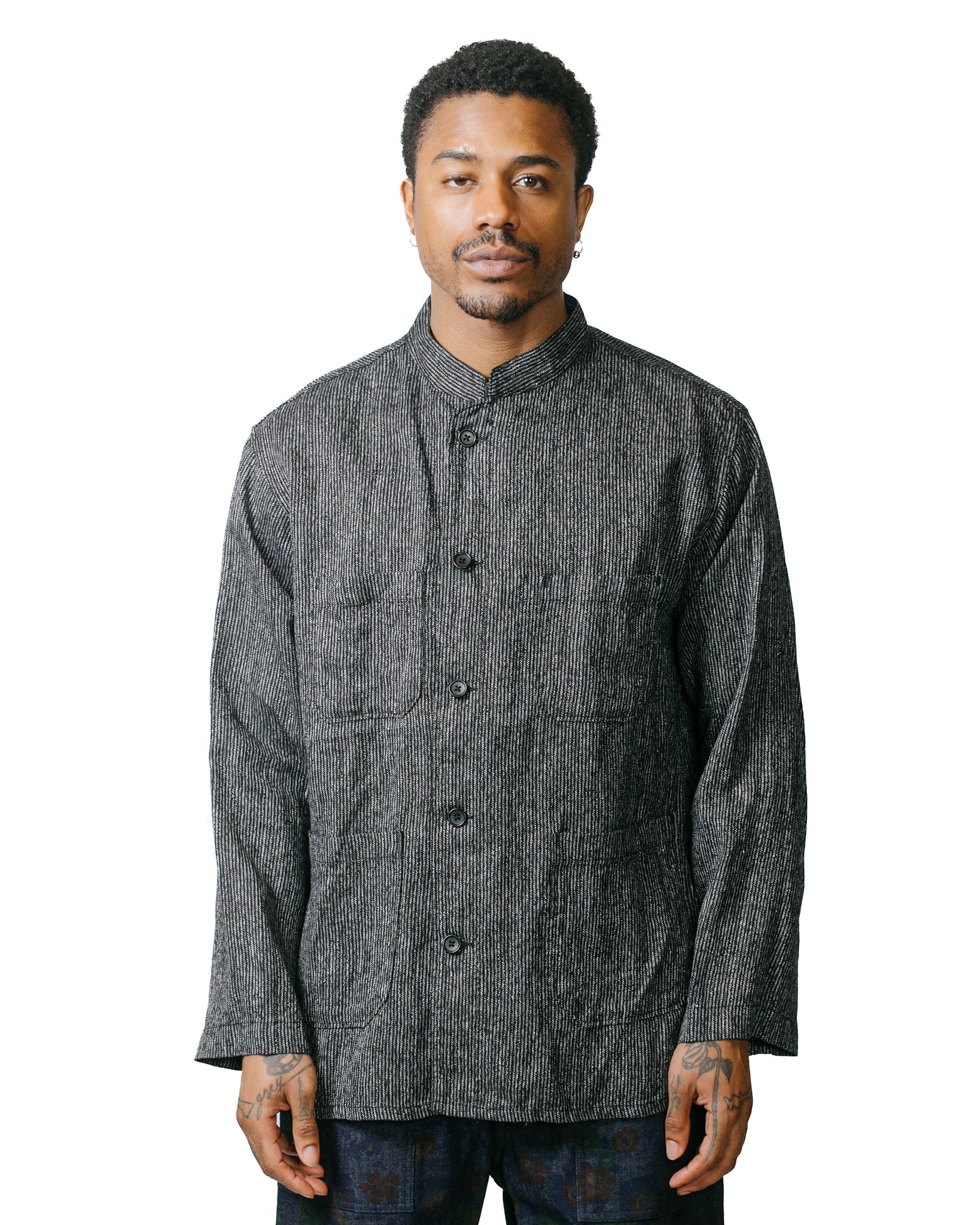 Engineered Garments Dayton Shirt Black/Grey Linen Stripe