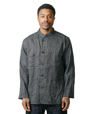 Engineered Garments Dayton Shirt BlackGrey Linen Stripe model front