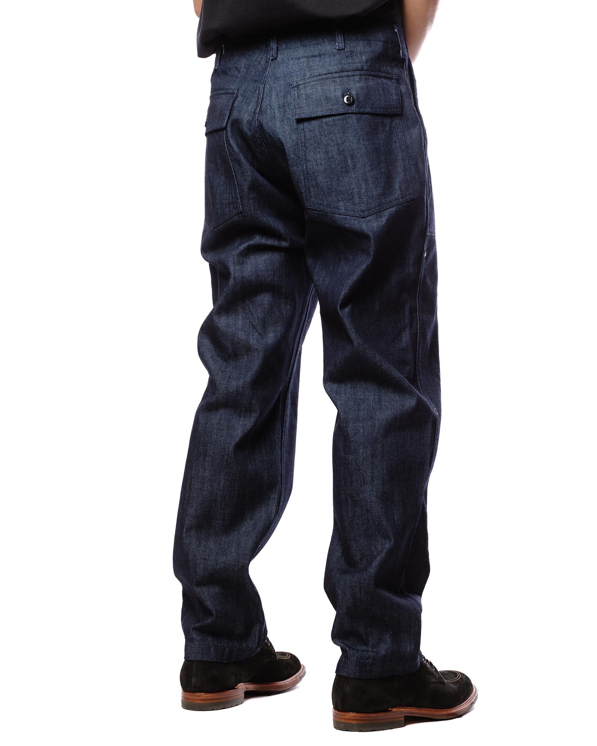 Engineered Garments Fatigue Pant Indigo Cotton Broken Denim Model Rear