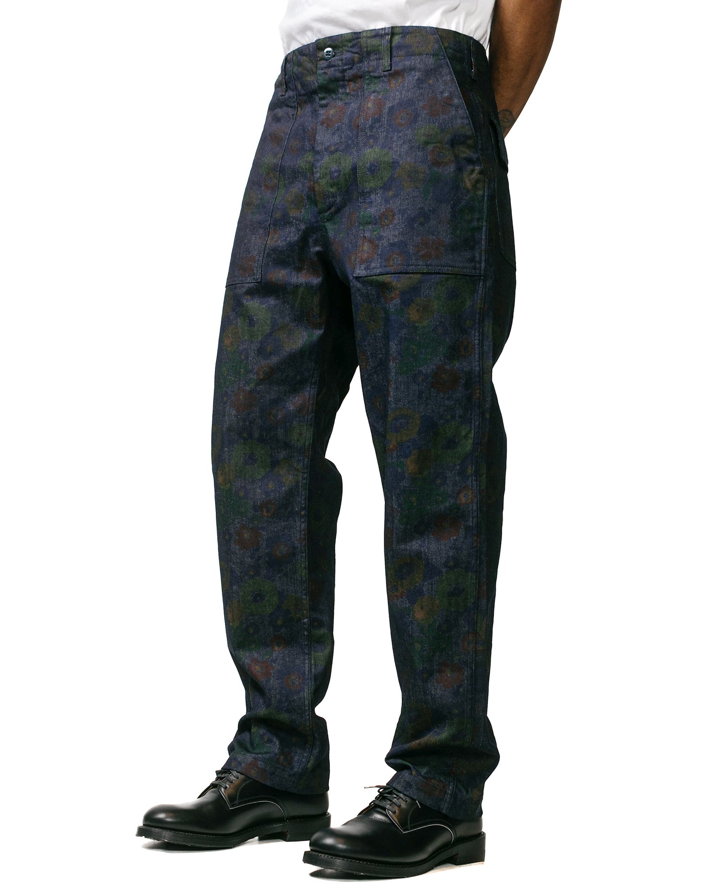 Engineered Garments Fatigue Pant Indigo Floral Print Denim model front