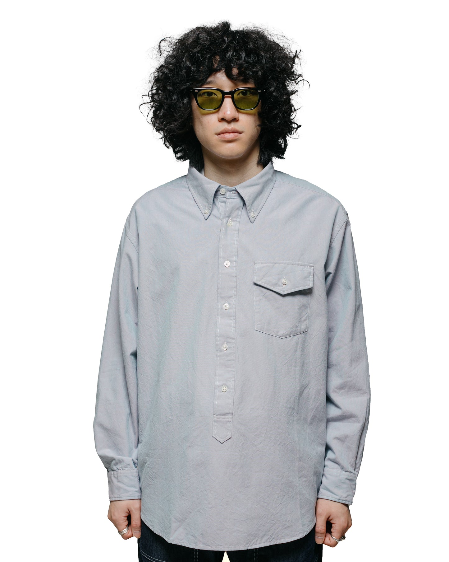 Engineered Garments IVY BD Shirt Blue Cotton Iridescent model front