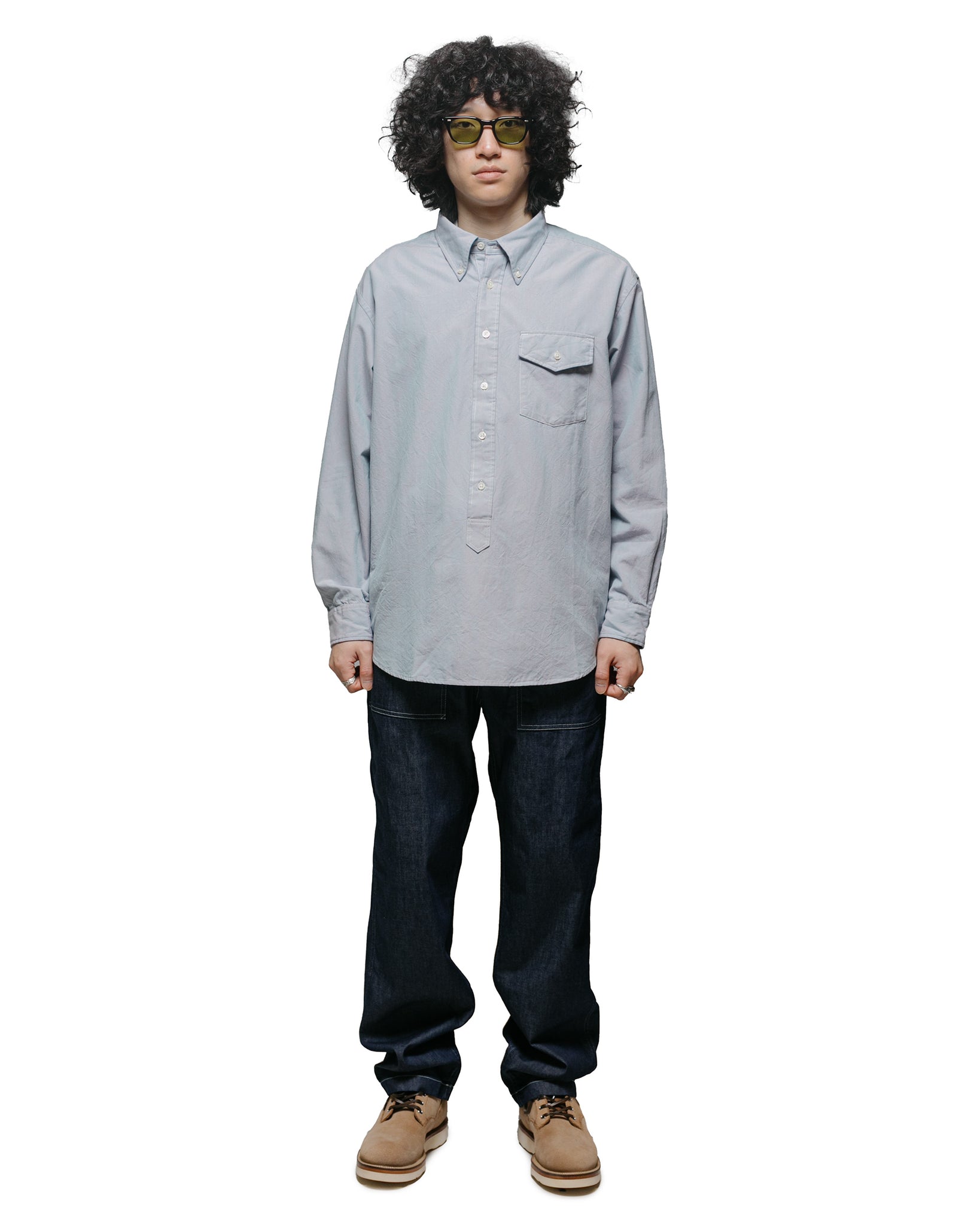Engineered Garments IVY BD Shirt Blue Cotton Iridescent model full