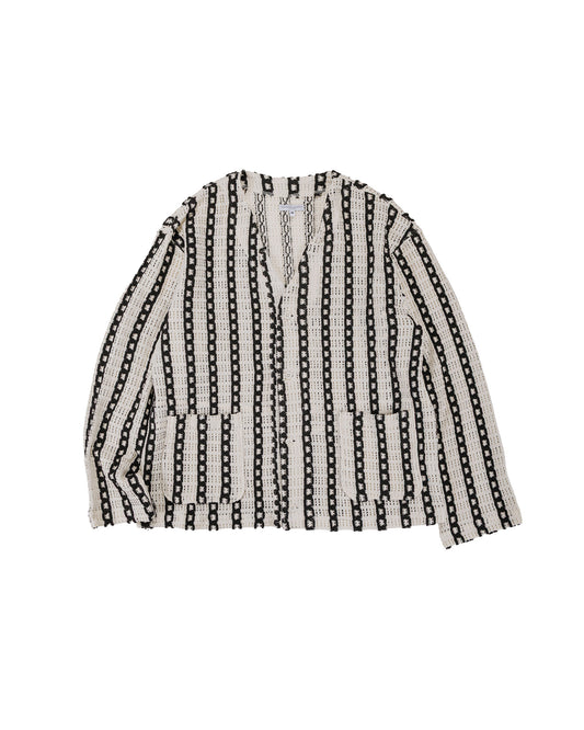 Engineered Garments Knit Cardigan White/Black Stripe CP Crochet