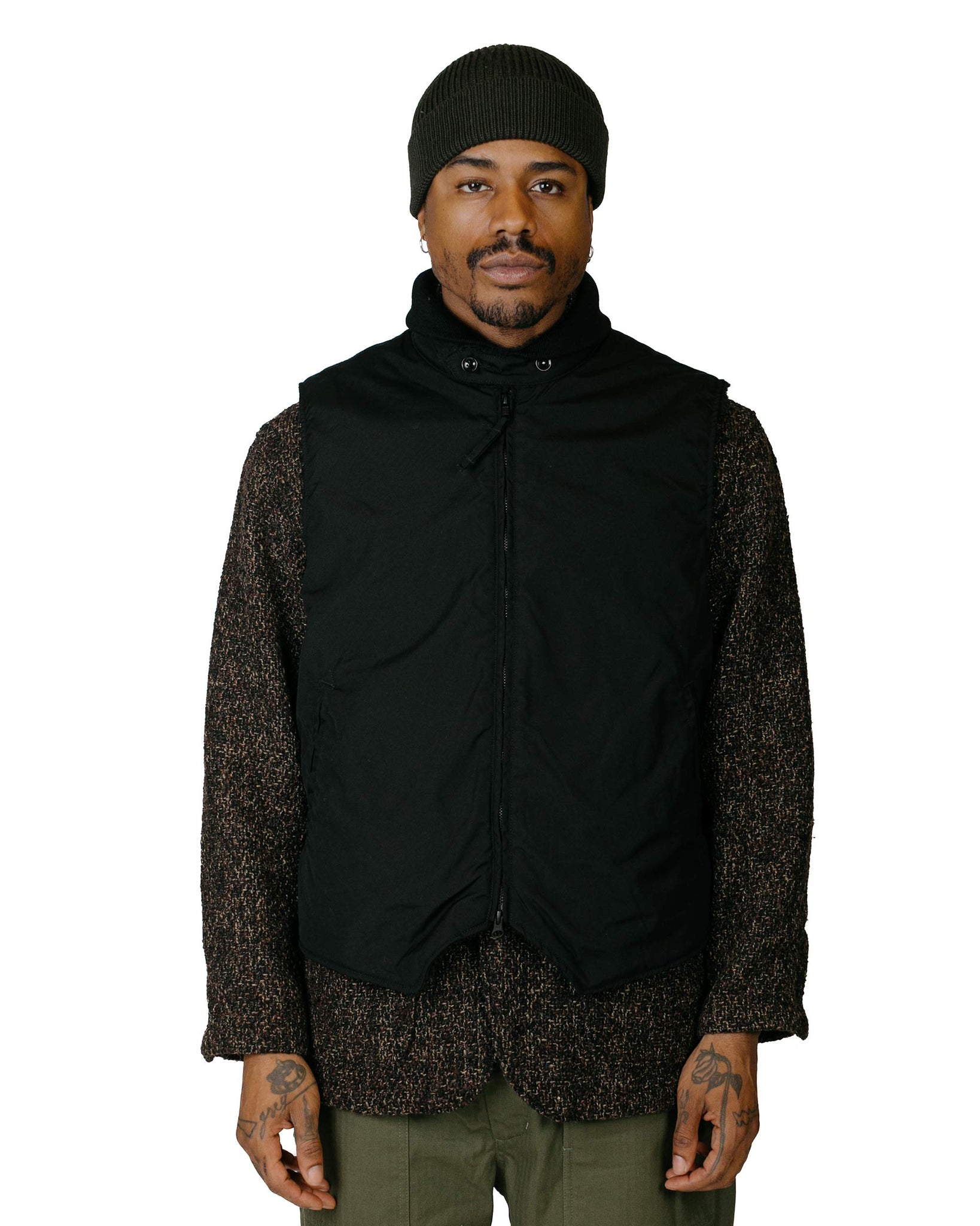 Engineered Garments LL Vest Black PC Poplin Model Front