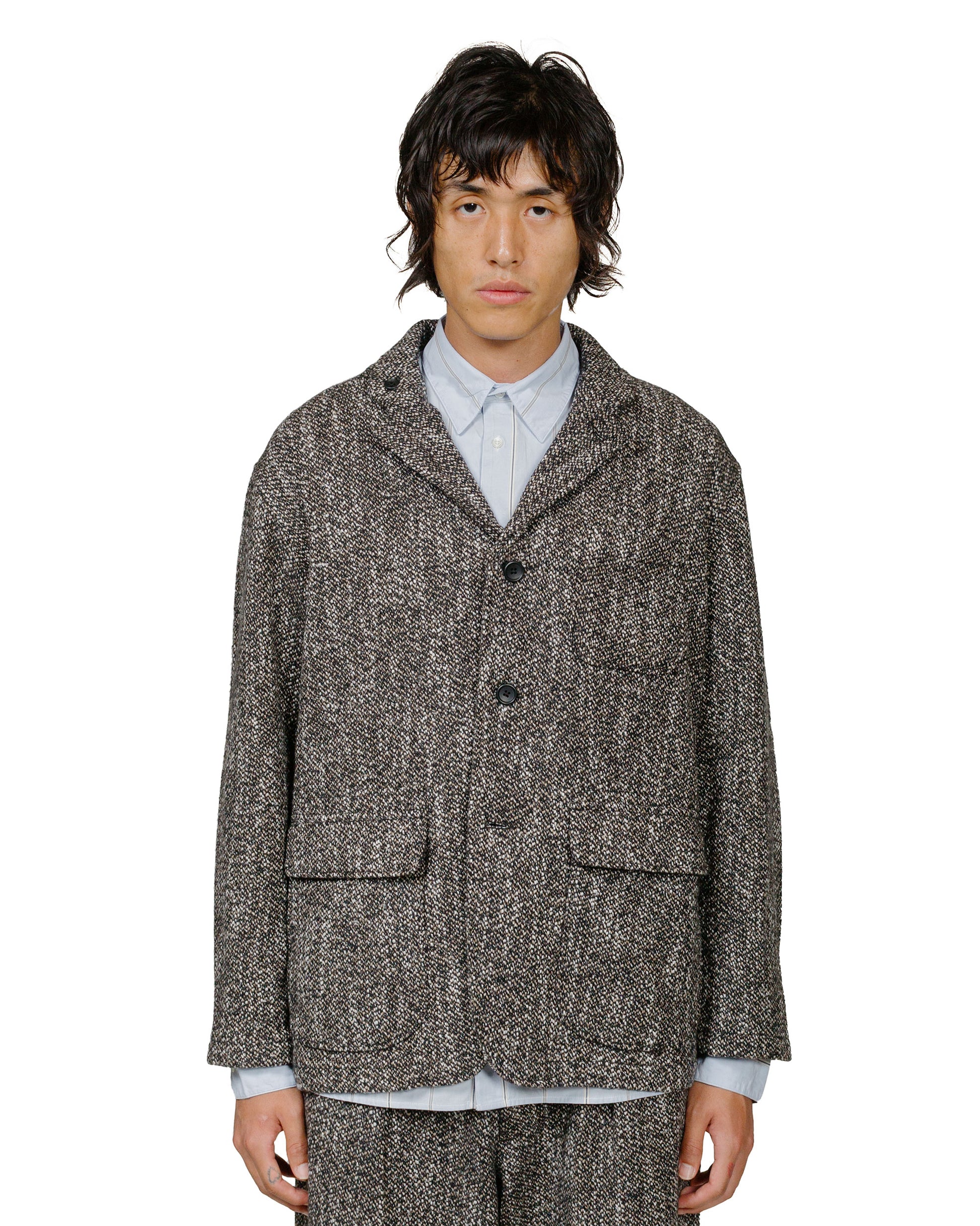 Engineered Garments Loiter Jacket Brown/Black Wool Homespun model front