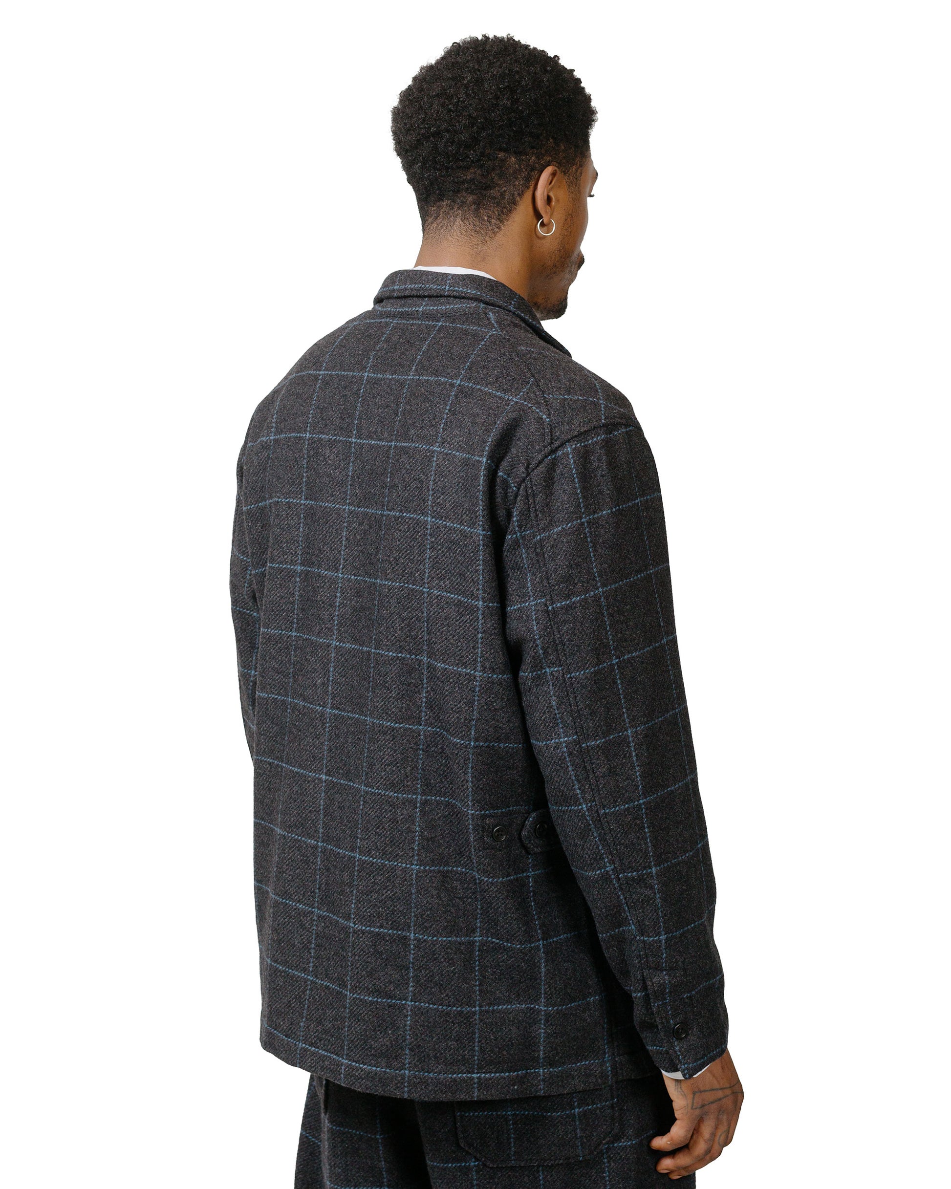 Engineered Garments Loiter Jacket CharcoalLight Blue Wool Poly Windowpane model back