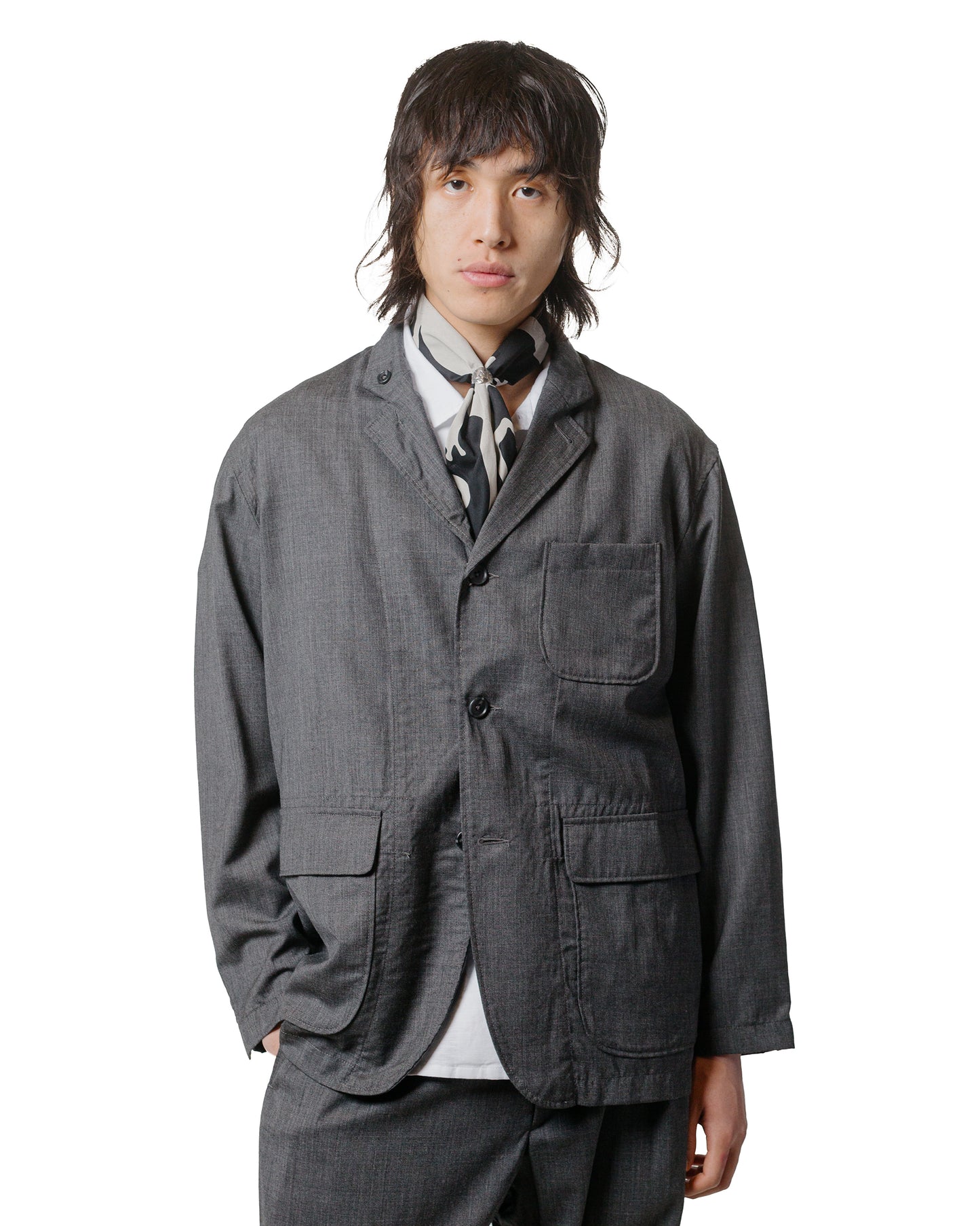 Engineered Garments Loiter Jacket Charcoal Tropical Wool model full