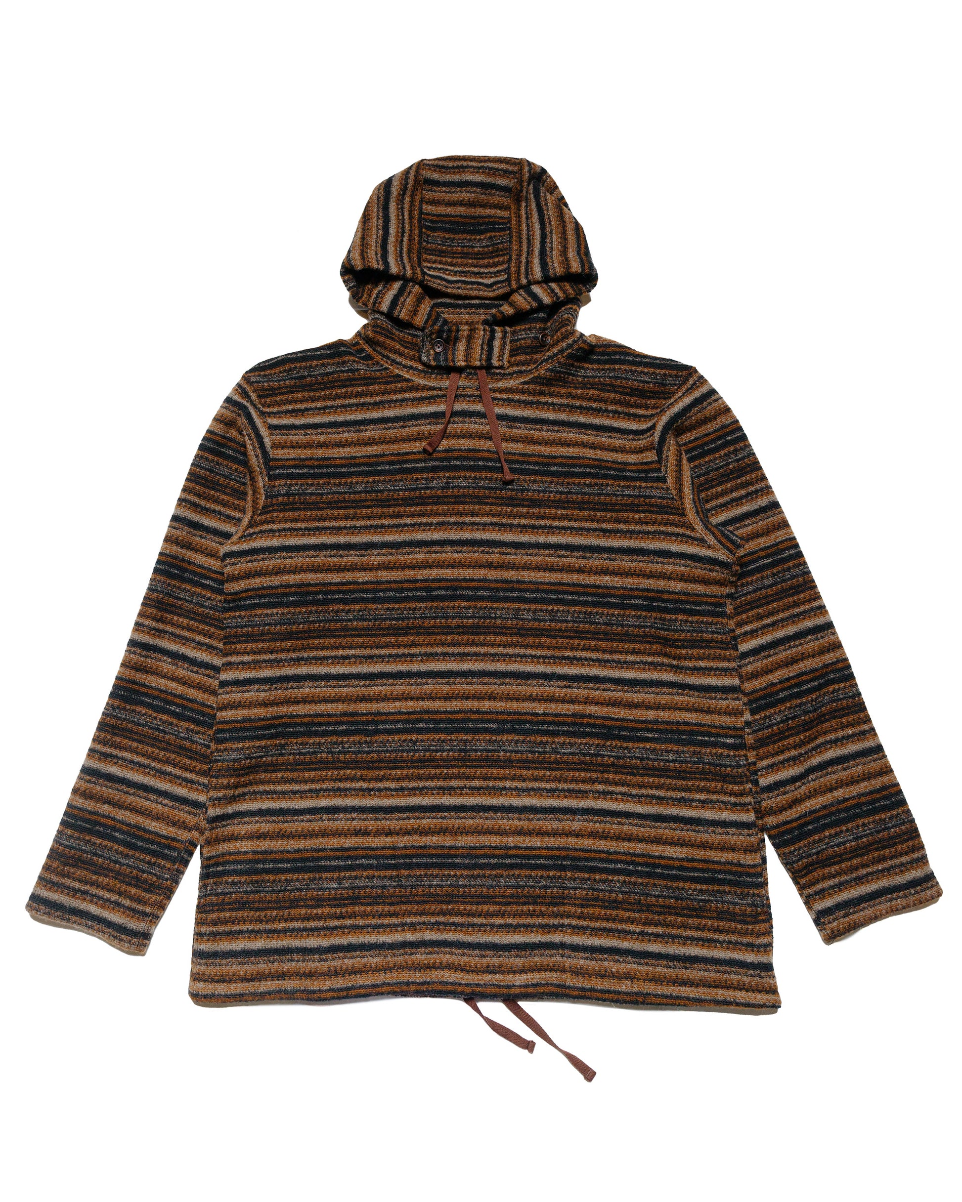 Engineered Garments Long Sleeve Hoody Brown Fair Isle Stripe Knit Sweater