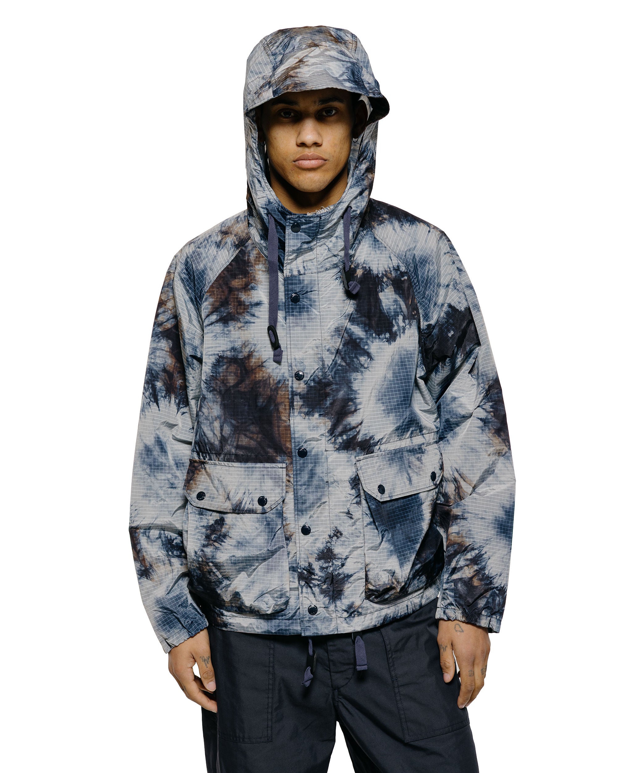 Engineered Garments Lt Parka Navy Nylon Tie Dye Print Ripstop