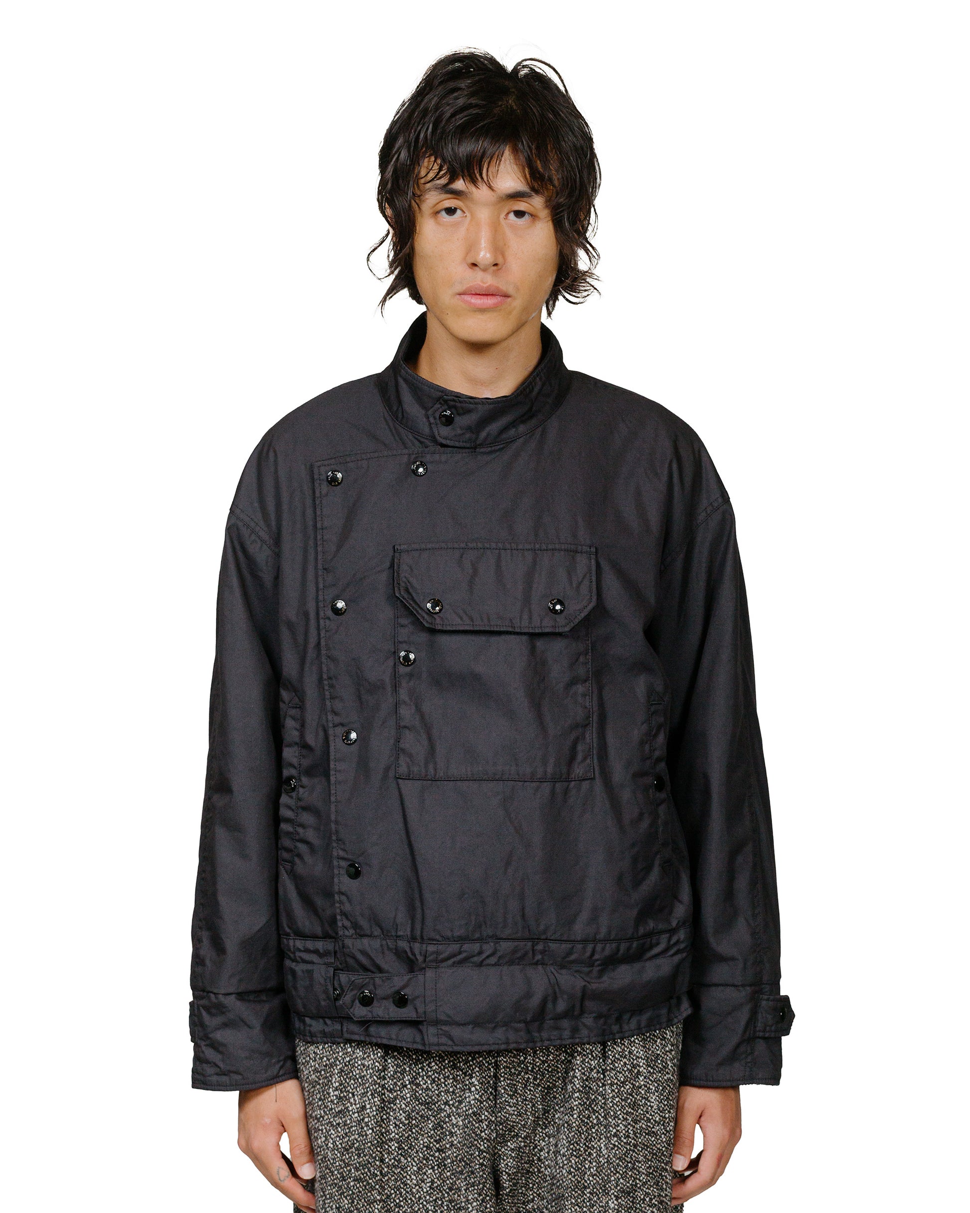 Engineered Garments Moto Jacket Black Nylon Cotton Twill model front