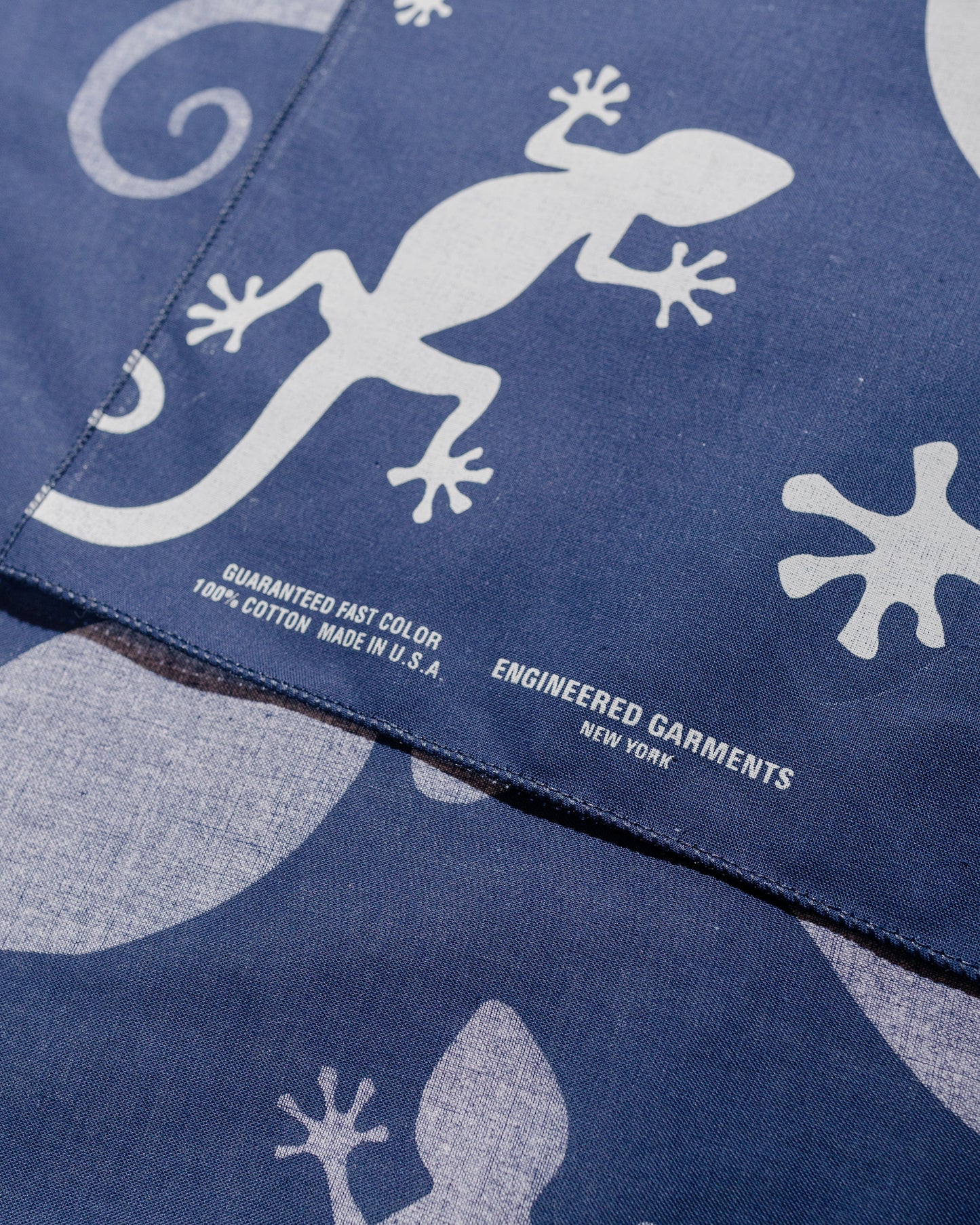 Engineered Garments Navy Gecko Printed Bandana fabric