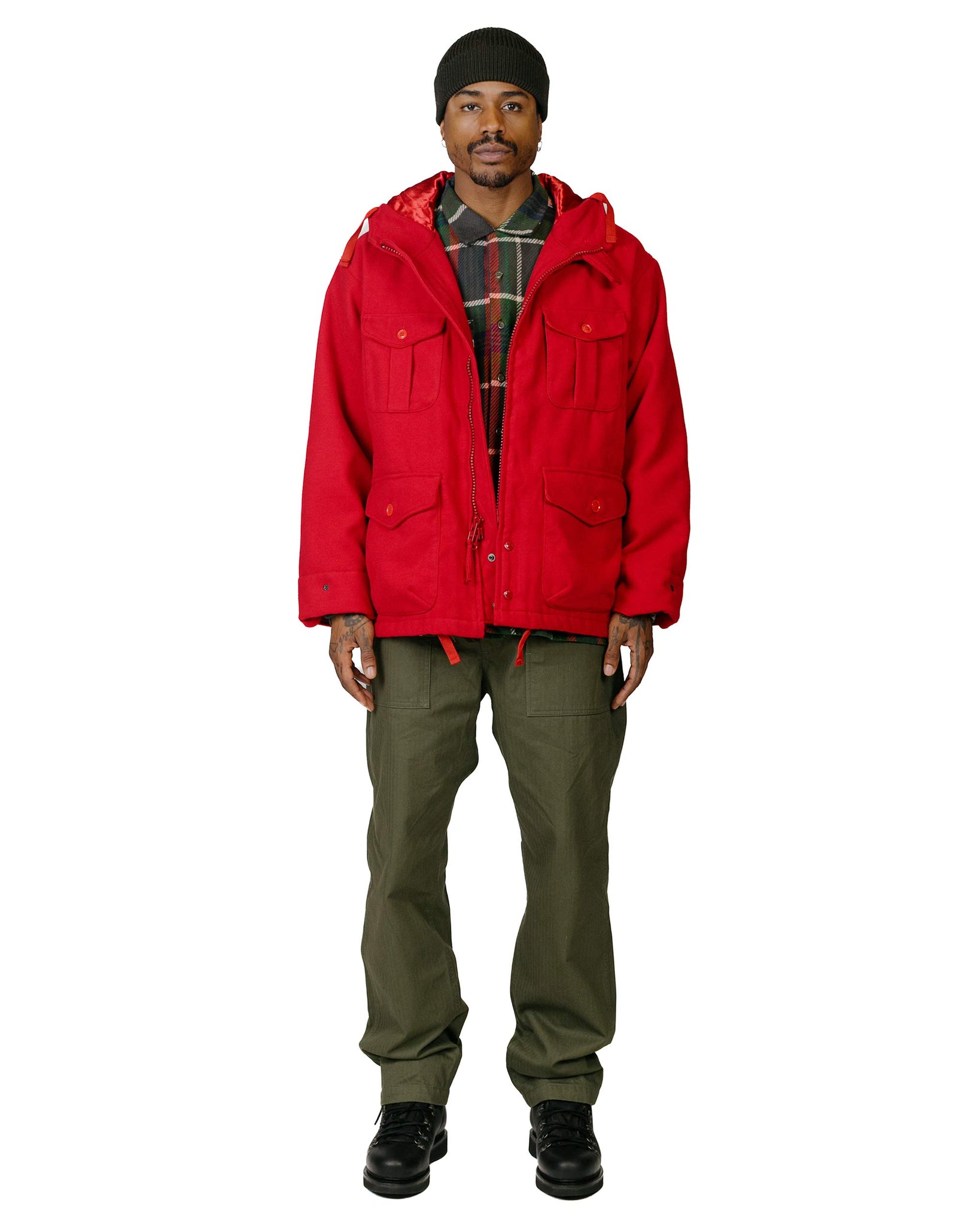 Engineered Garments SAS Jacket Red Fake Poly Fake Melton Model Full