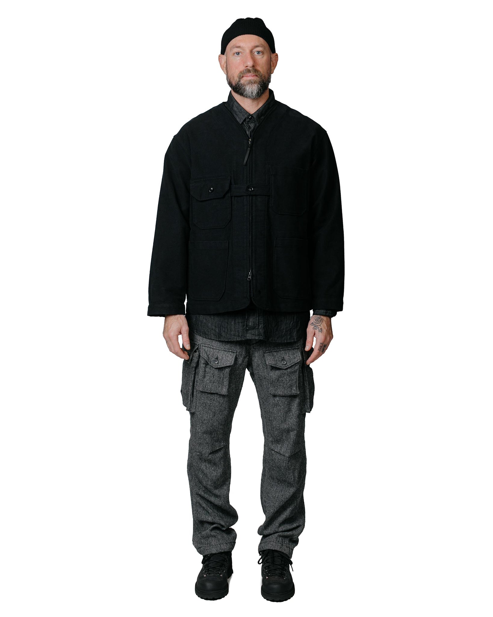 Engineered Garments Shooting Jacket Black Cotton Moleskin model full