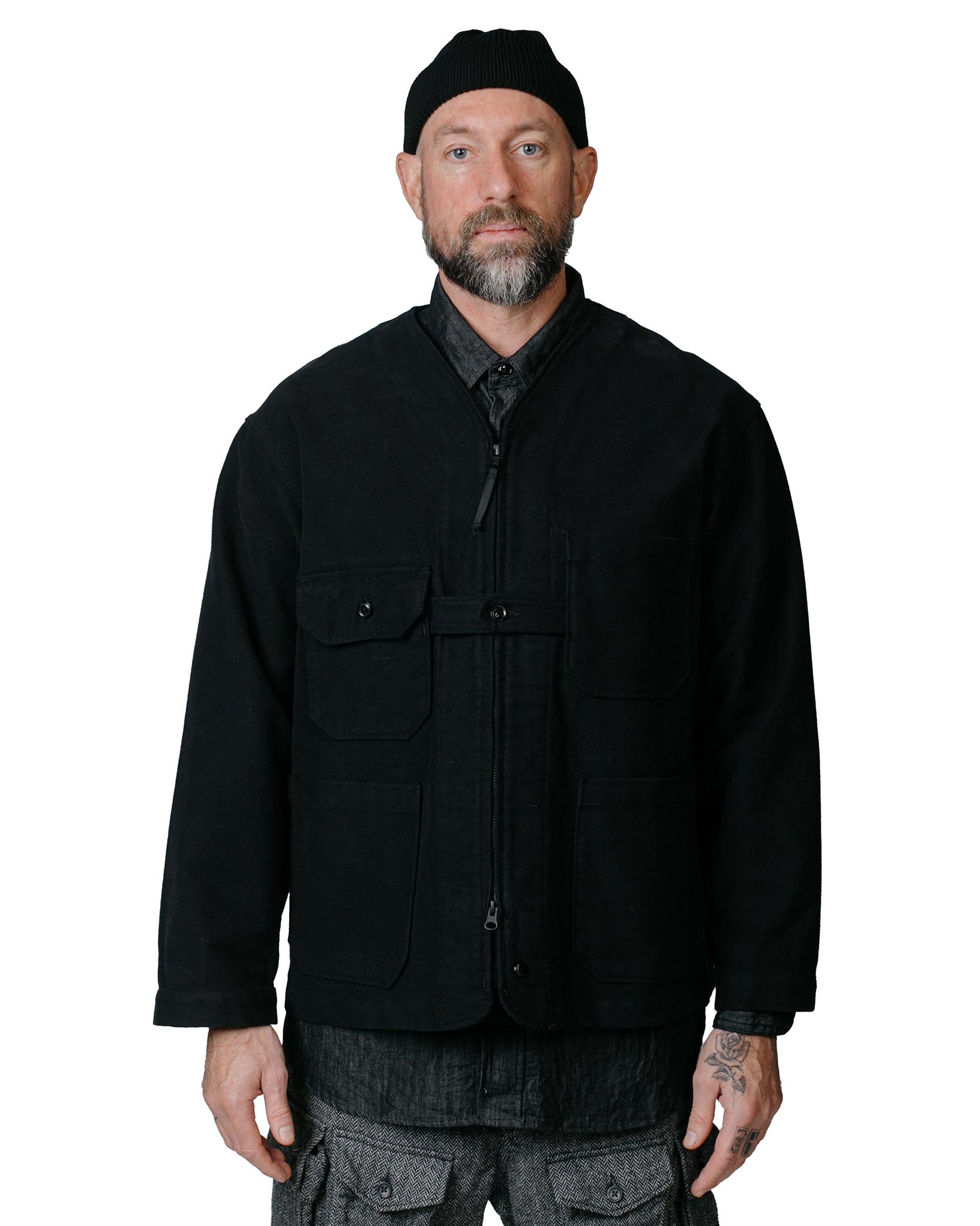 Engineered Garments Shooting Jacket Black Cotton Moleskin Model Detail