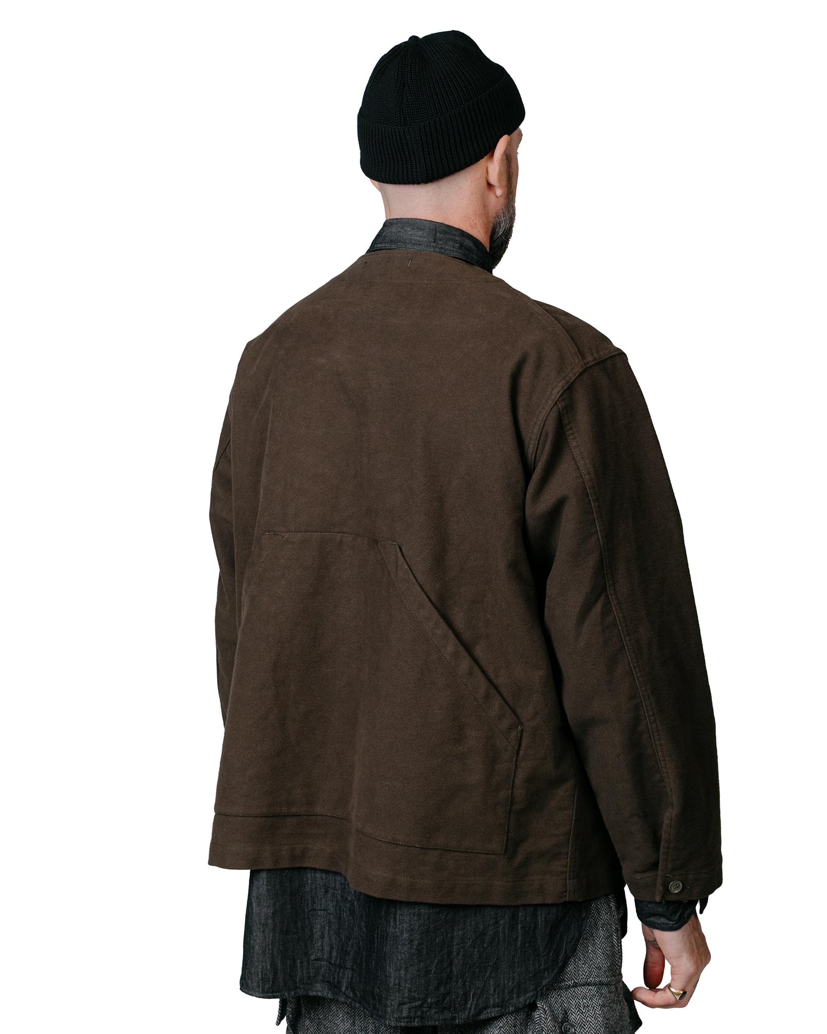 Engineered Garments Shooting Jacket Olive Cotton Moleskin model back