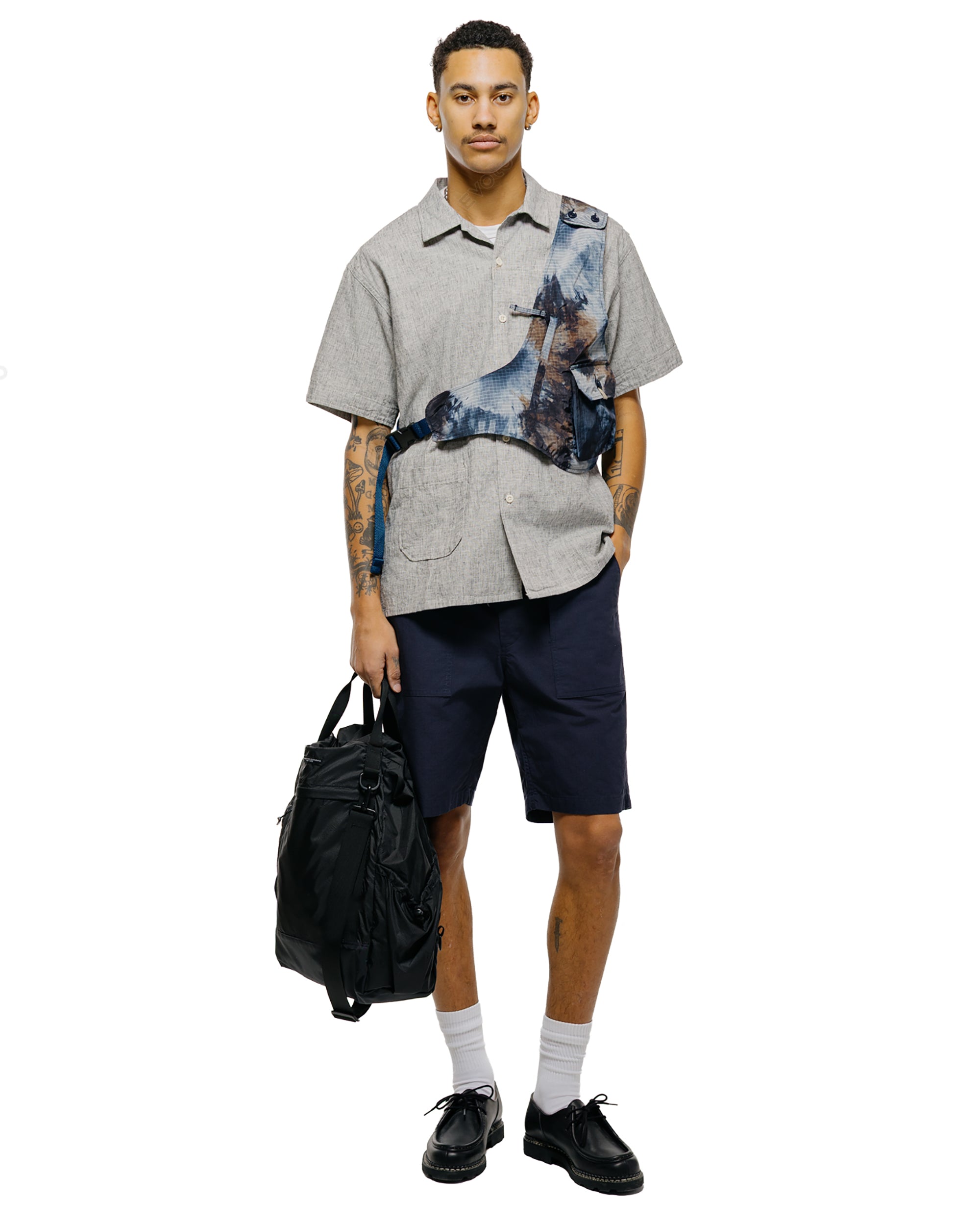 Engineered Garments Shoulder Vest Navy Nylon Tie Dye Print Ripstop