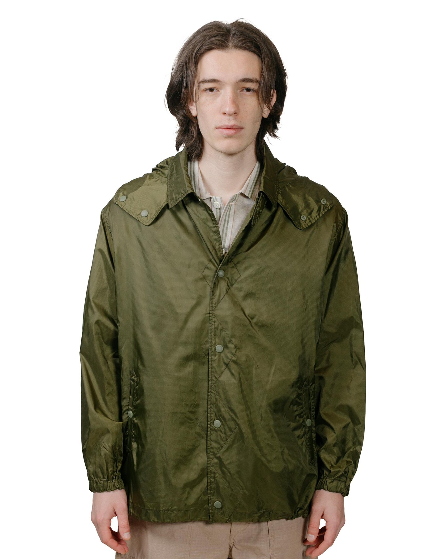 Engineered Garments Wind Breaker Olive Nylon Ripstop model front