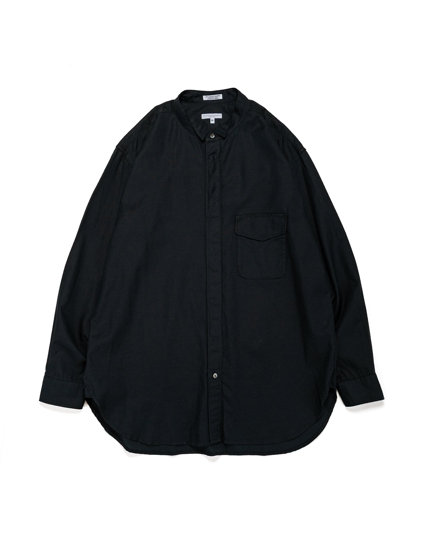 Engineered Garments Wing Collar Shirt Black Cotton Diagonal Dobby Stripe