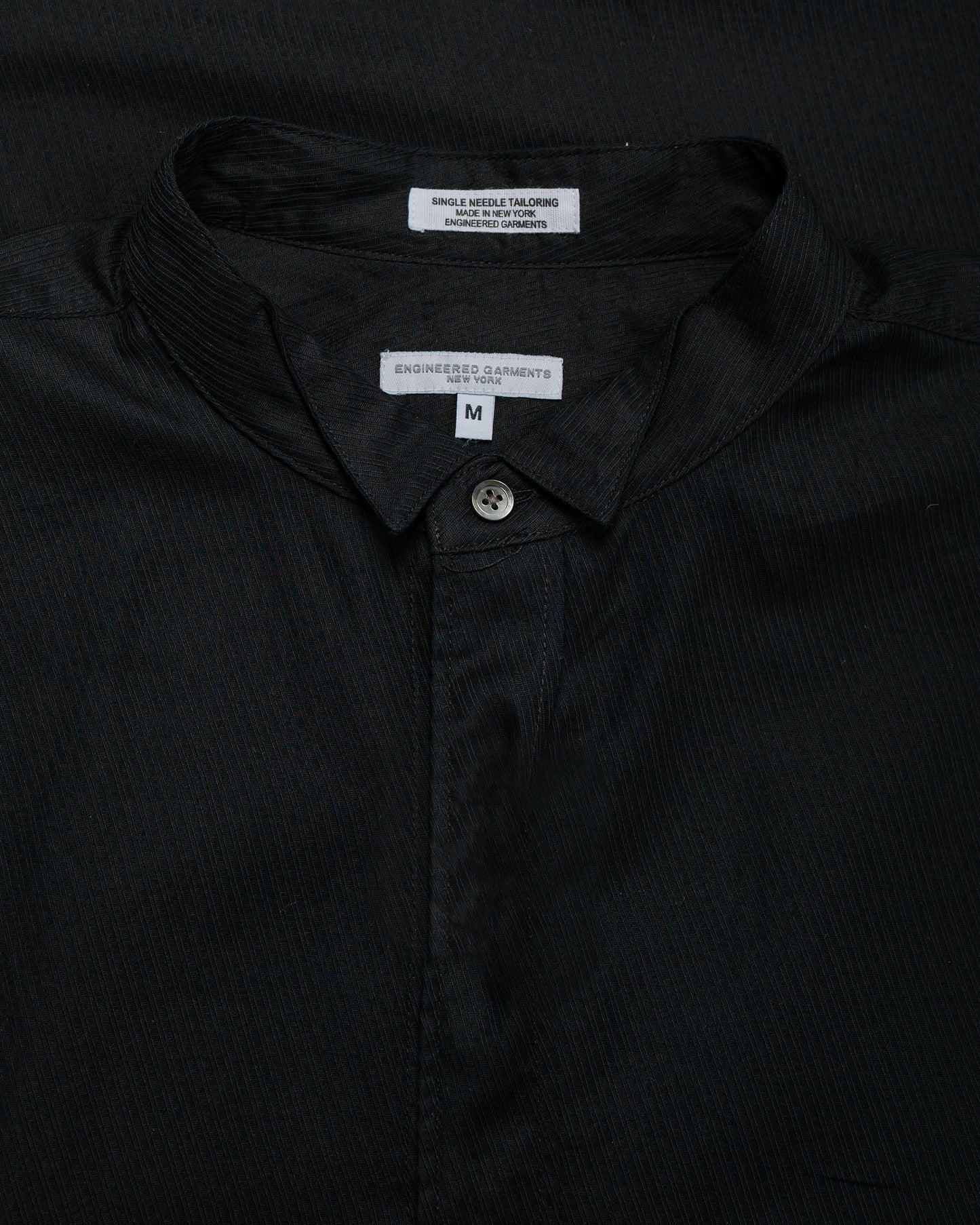Engineered Garments Wing Collar Shirt Black Cotton Diagonal Dobby Stripe