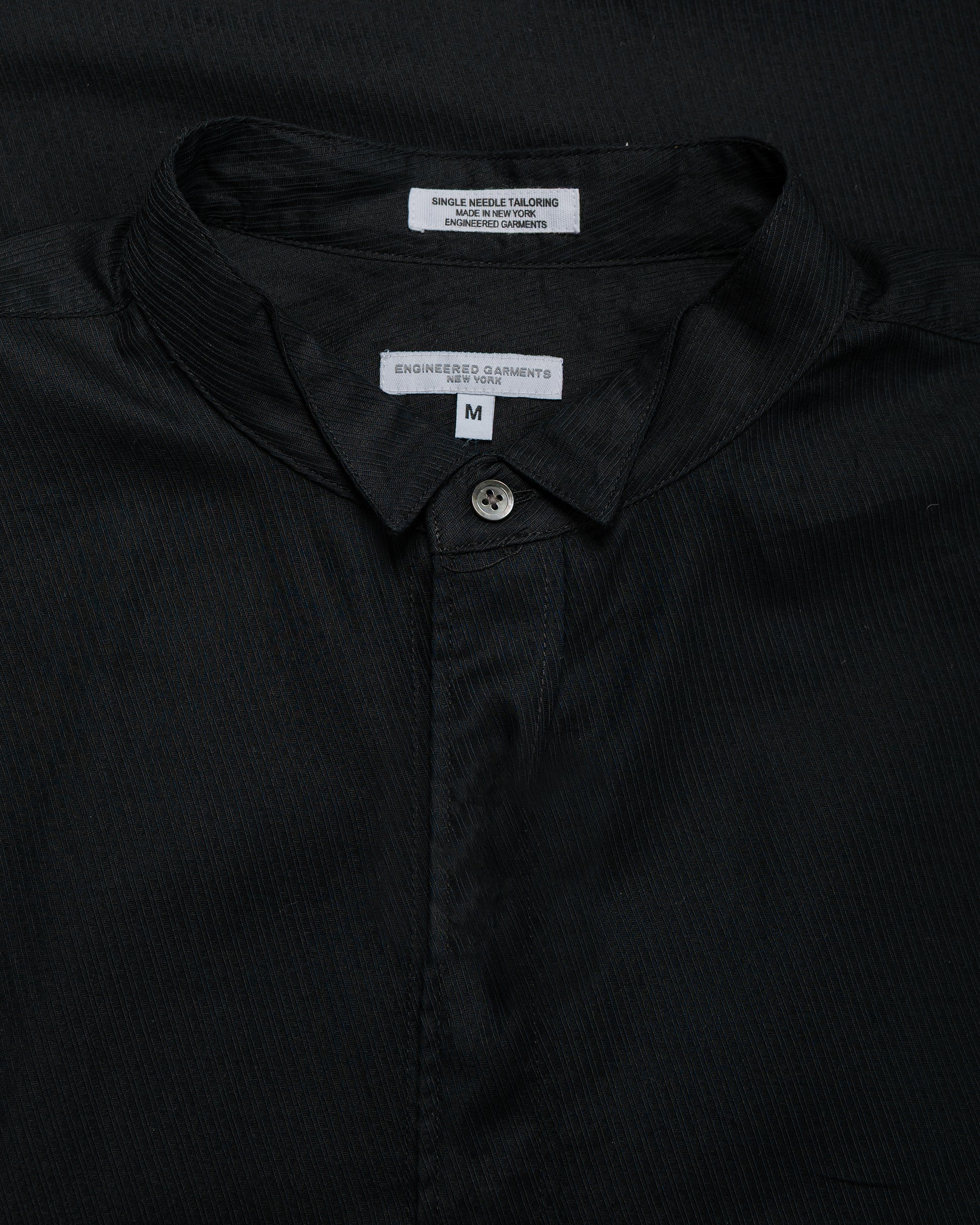 Engineered Garments Wing Collar Shirt Black Cotton Diagonal Dobby Stripe
