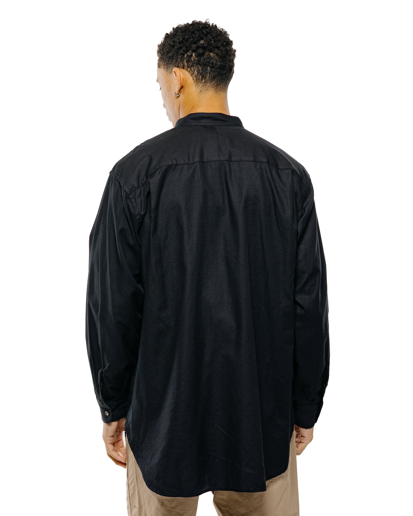 Engineered Garments Wing Collar Shirt Black Cotton Diagonal Dobby Stripe