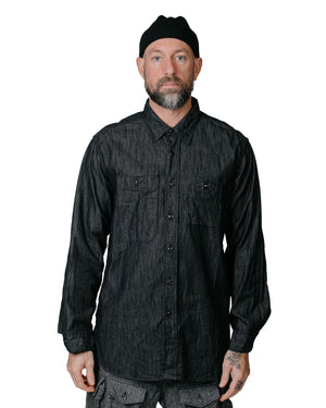 Engineered Garments Work Shirt Black Cotton Denim Shirting Model Detail