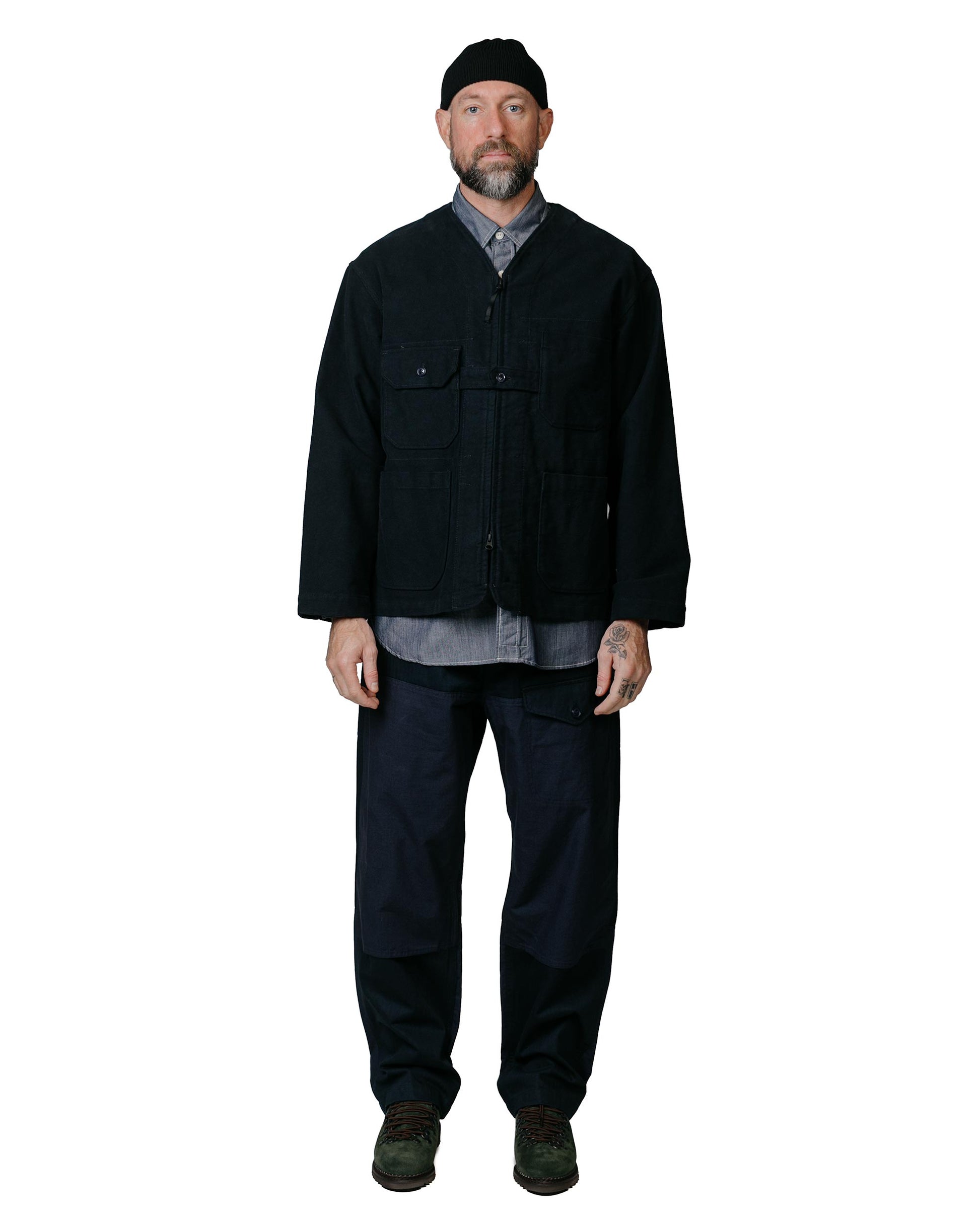 Engineered Garments Work Shirt Blue Cotton Chambray model full