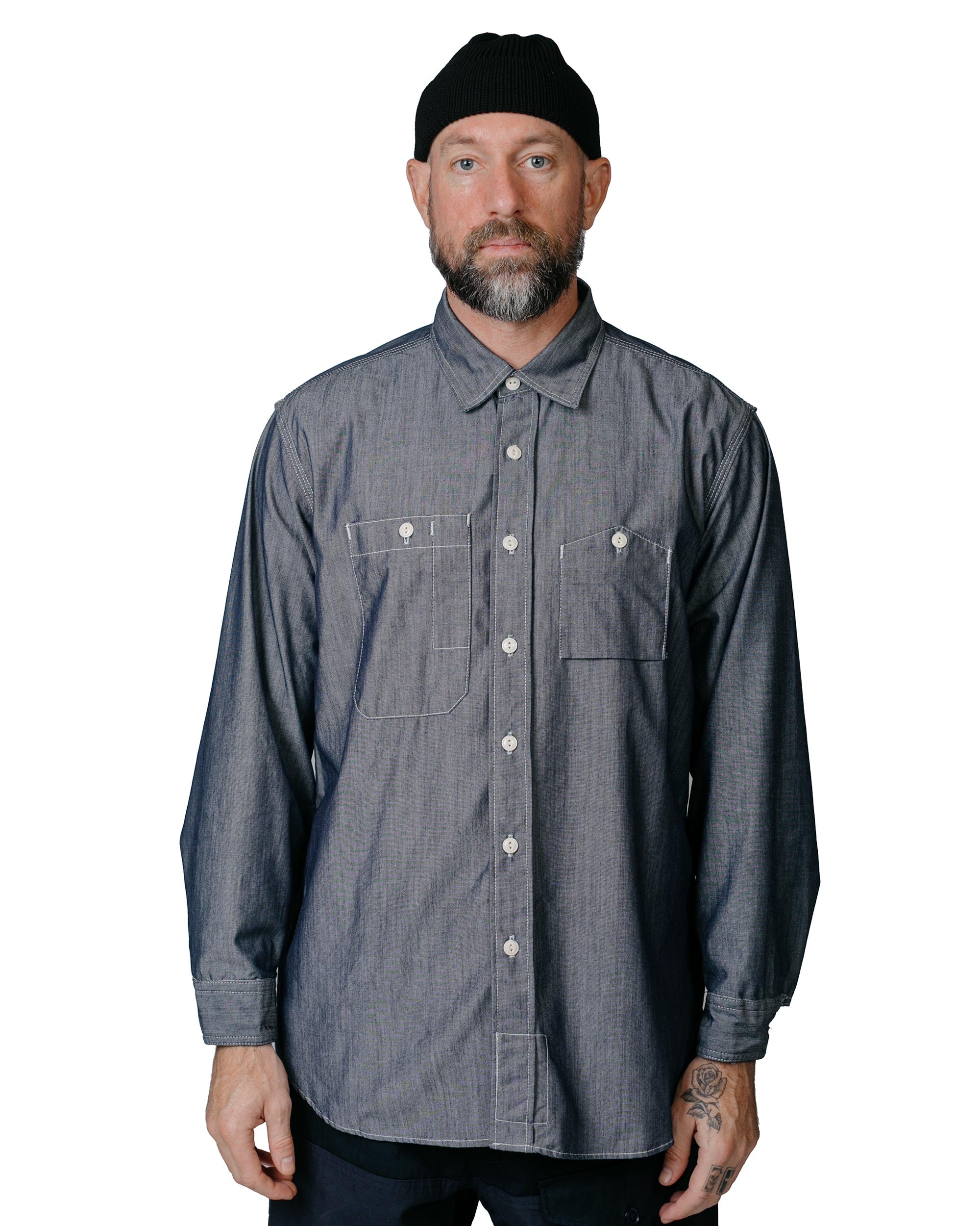 Engineered Garments Work Shirt Blue Cotton Chambray