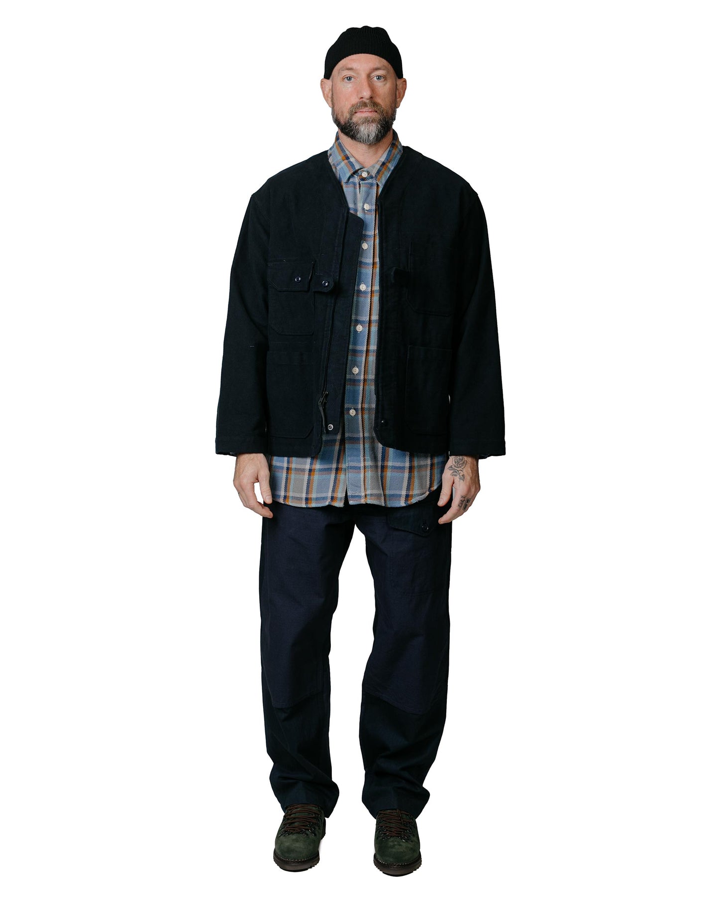 Engineered Garments Work Shirt Blue Cotton Heavy Twill Plaid model full