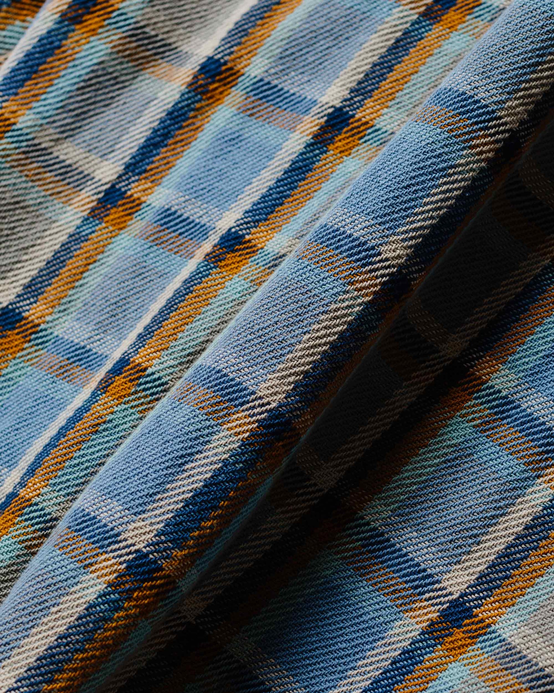 Engineered Garments Work Shirt Blue Cotton Heavy Twill Plaid Fabric