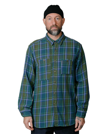 Engineered Garments Work Shirt Green Cotton Heavy Twill Plaid model front