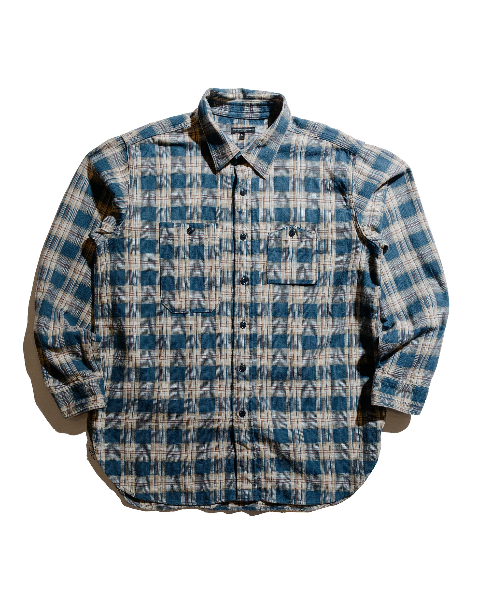 Engineered Garments Work Shirt Navy Cotton Plaid Jacquard