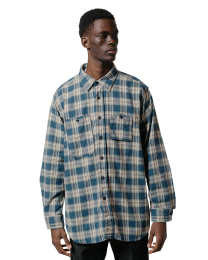 Engineered Garments Work Shirt Navy Cotton Plaid Jacquard