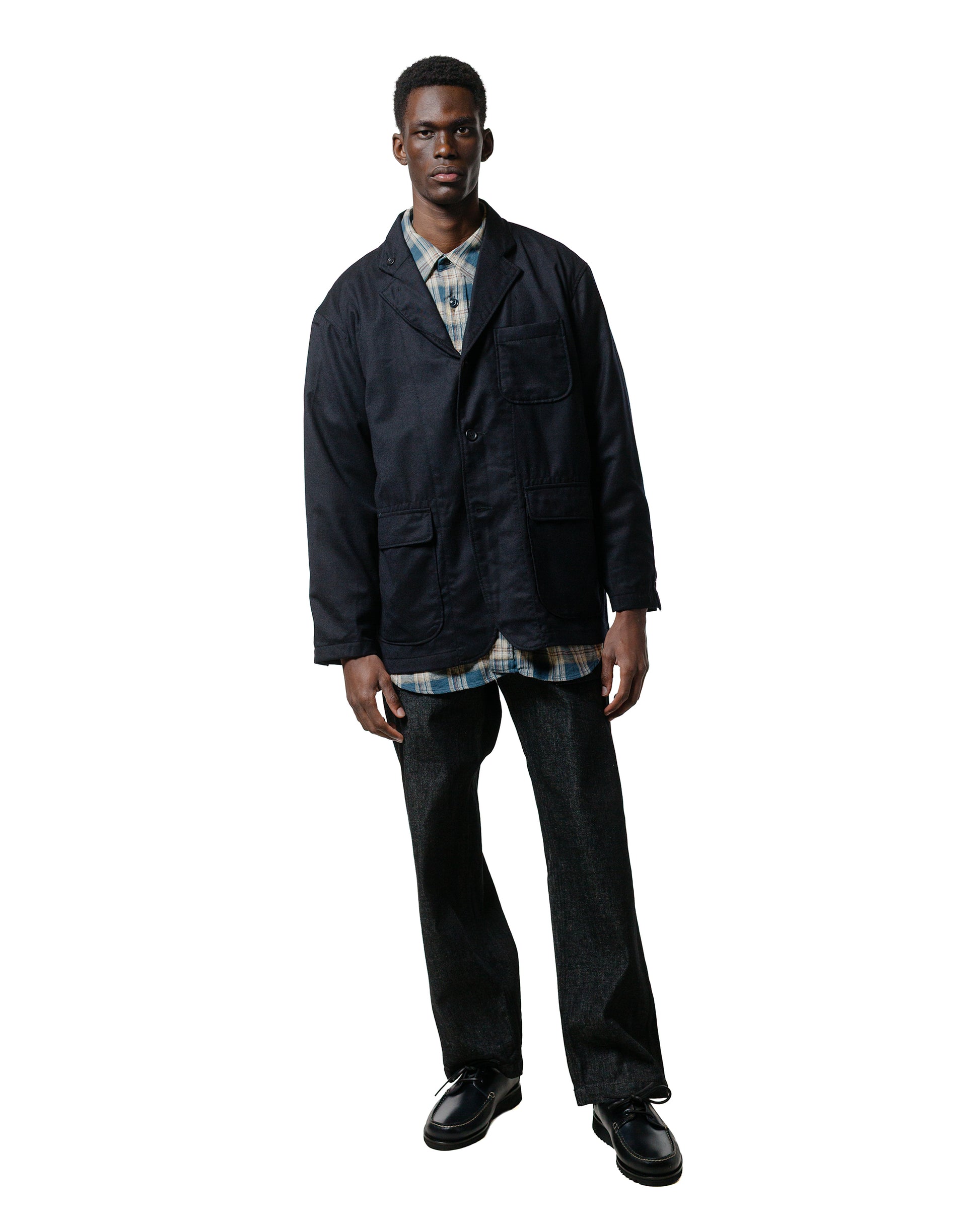 Engineered Garments Work Shirt Navy Cotton Plaid Jacquard