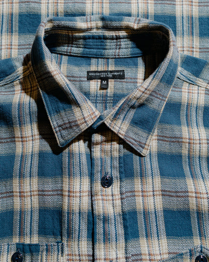 Engineered Garments Work Shirt Navy Cotton Plaid Jacquard