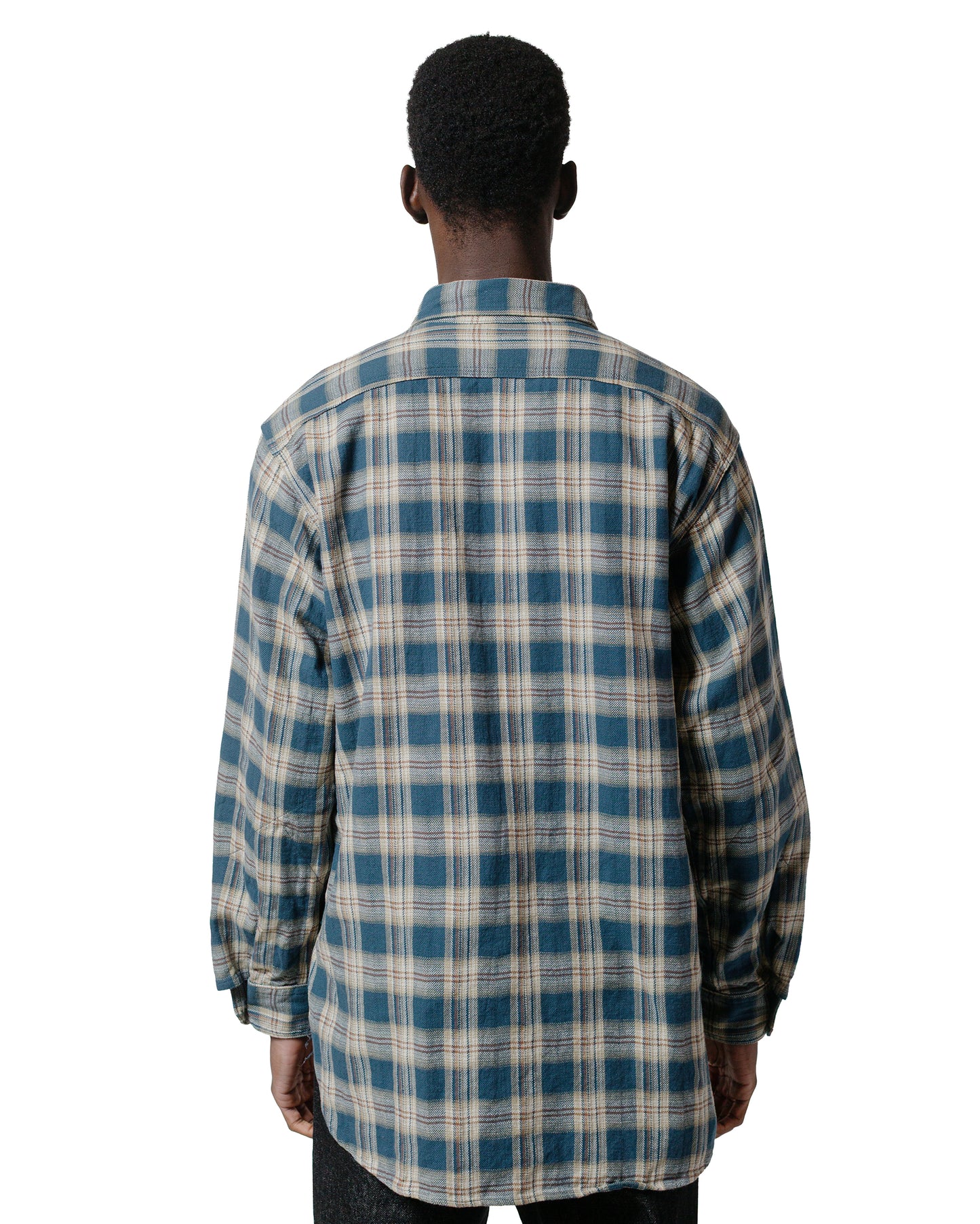 Engineered Garments Work Shirt Navy Cotton Plaid Jacquard