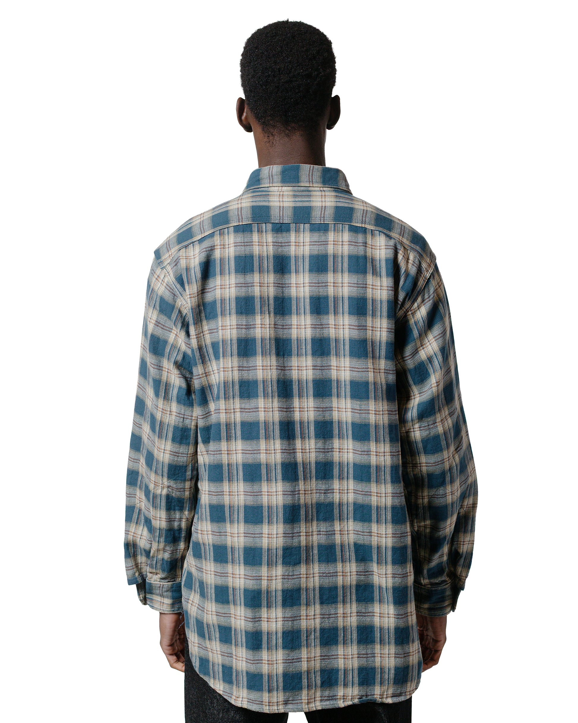 Engineered Garments Work Shirt Navy Cotton Plaid Jacquard