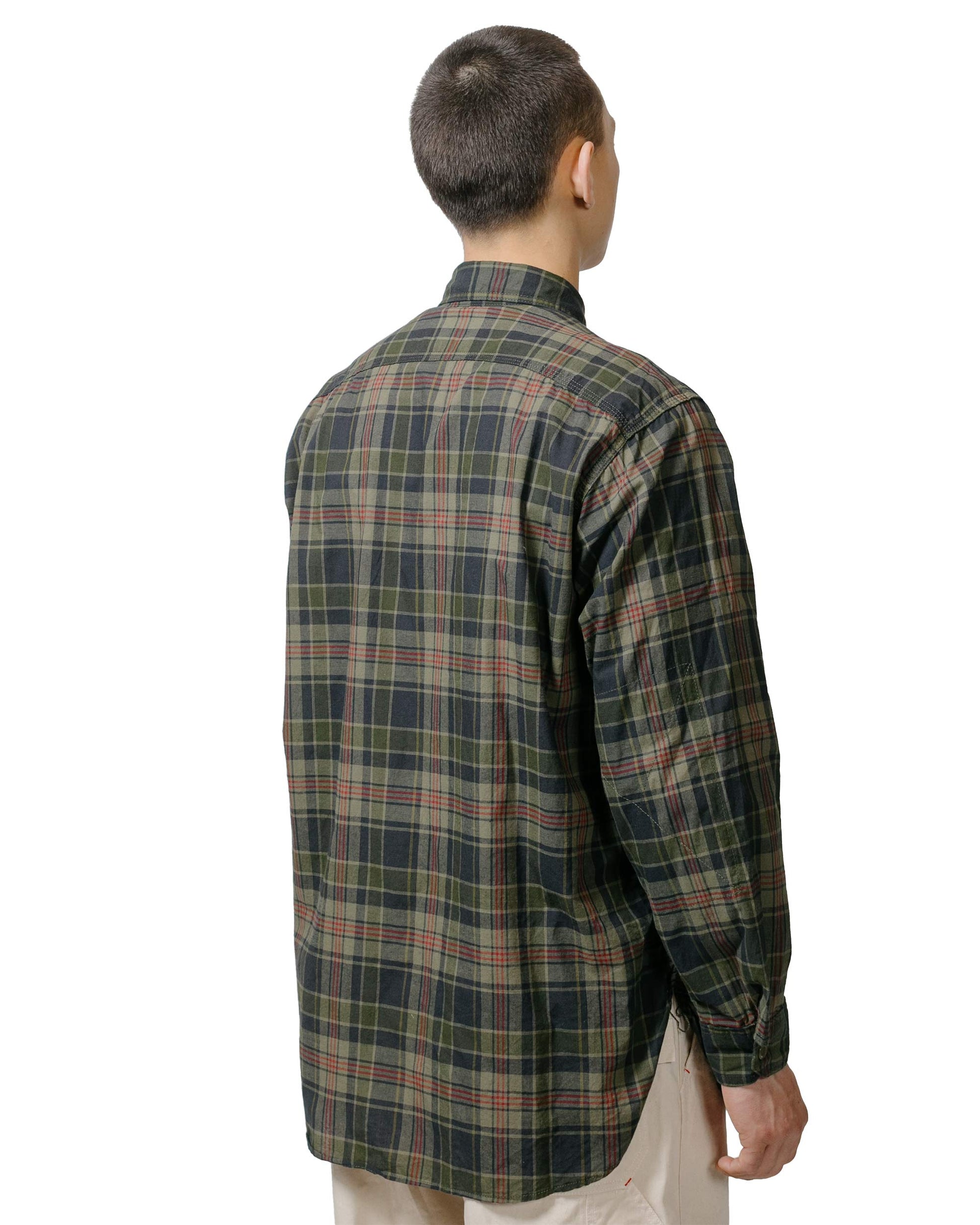 Engineered Garments Work Shirt Olive Cotton Dark Madrasmodel back