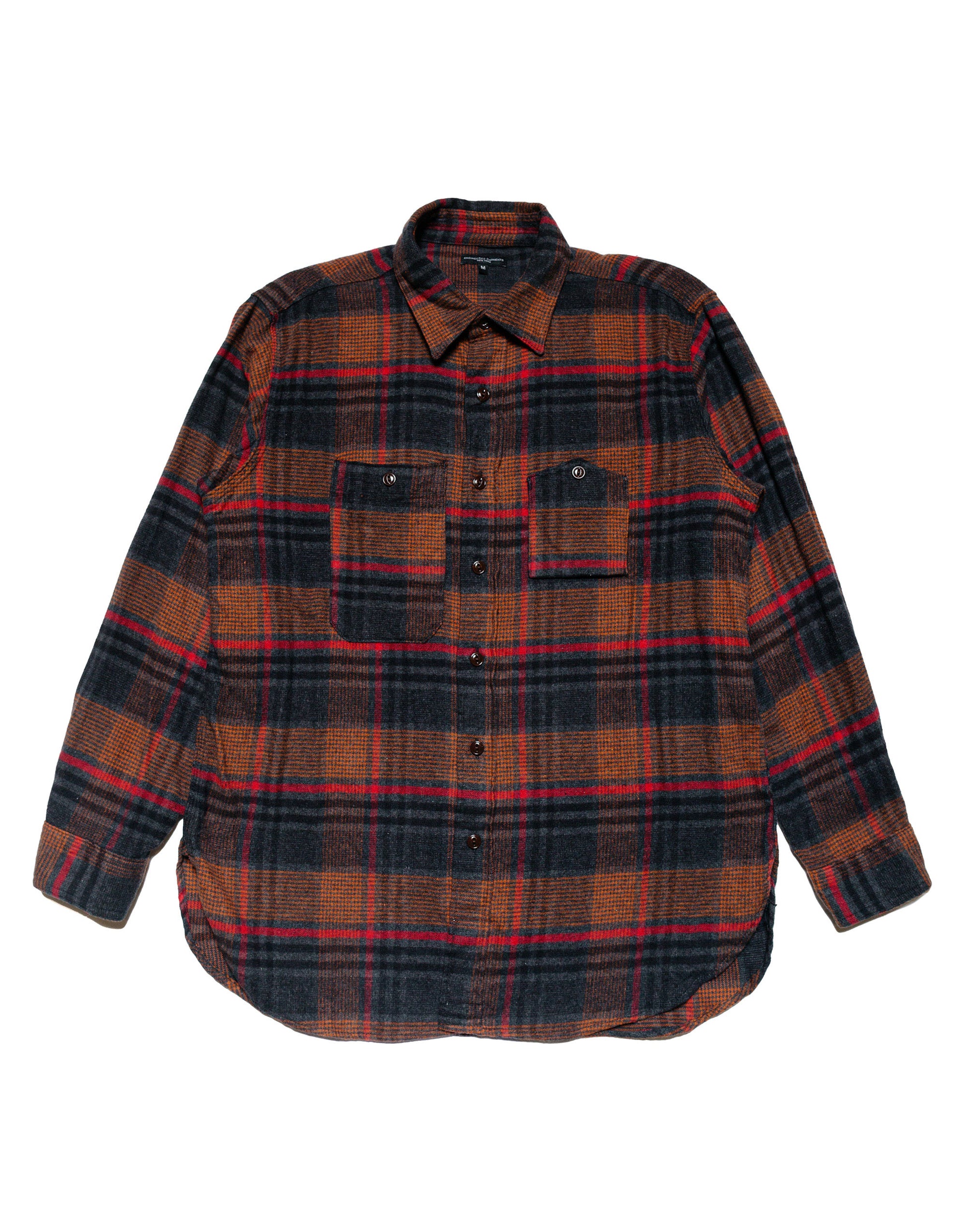 Engineered Garments Work Shirt Orange/Red Cotton Plaid Flannel