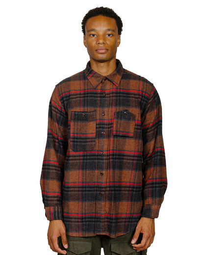 Engineered Garments Work Shirt Orange/Red Cotton Plaid Flannel model front