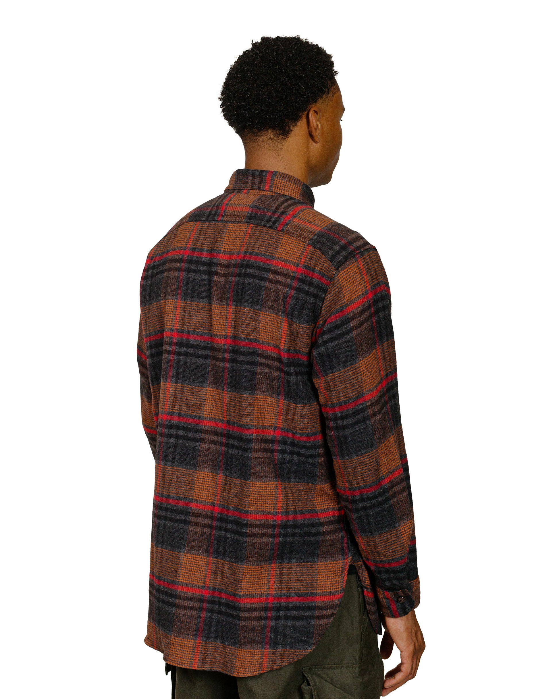 Engineered Garments Work Shirt Orange/Red Cotton Plaid Flannel model back