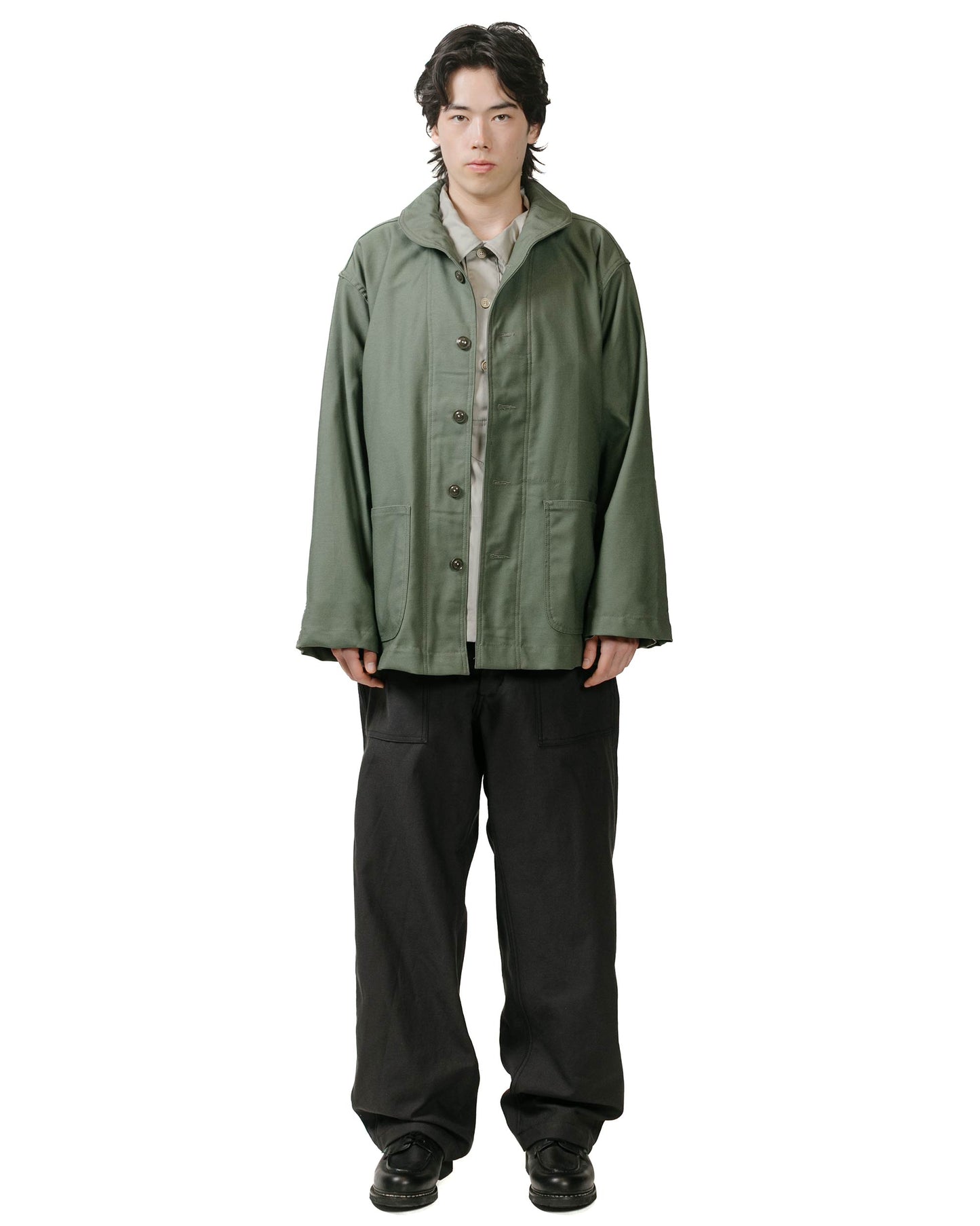 Engineered Garments Workaday Army Pop Over Shirt Light Grey Superfine Poplin model full